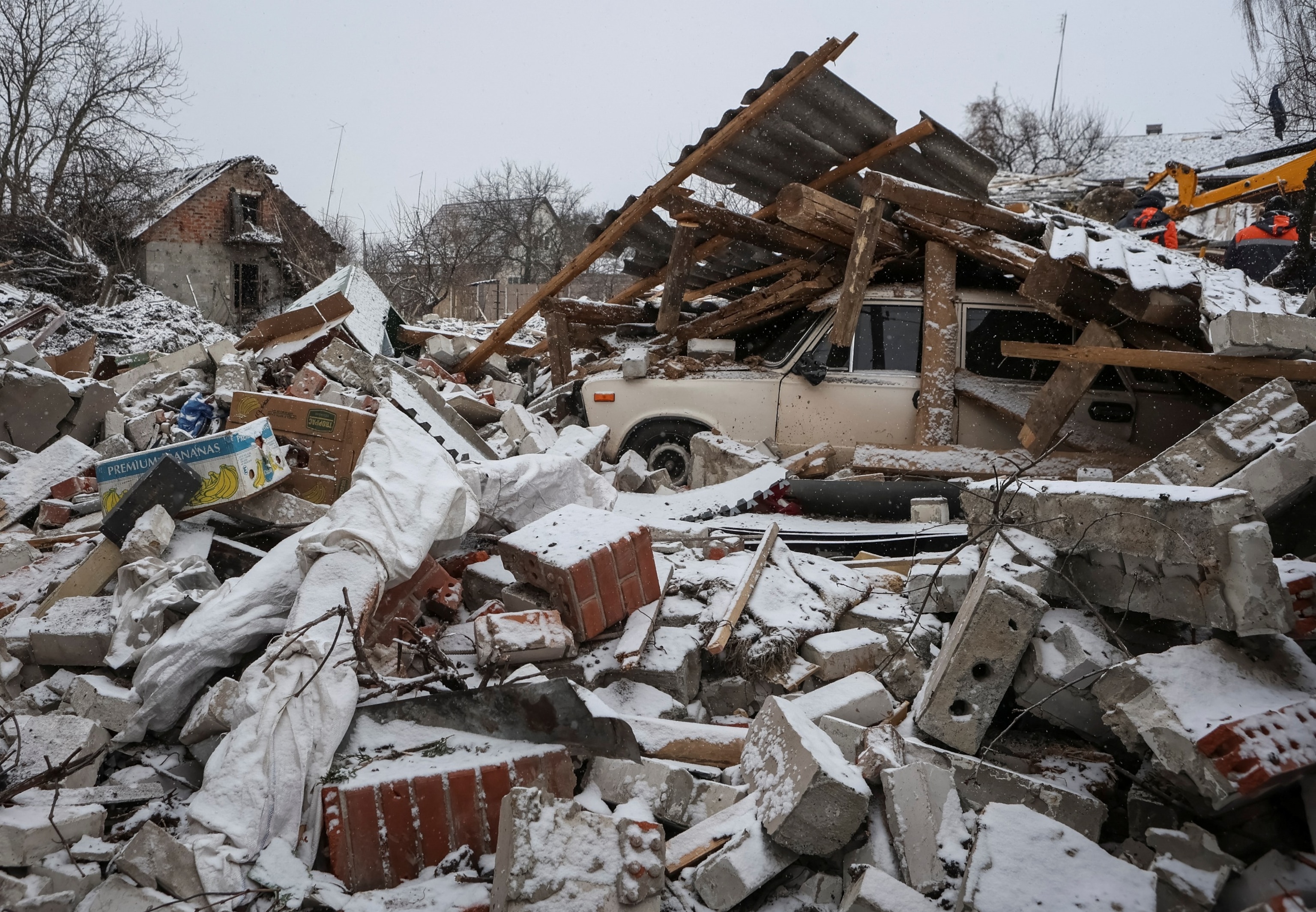 PHOTO: A view shows a house destroyed in a Russian missile strike in the town of Zmiiv, amid Russia's attack on Ukraine, in Kharkiv region, Ukraine, Jan. 8, 2024.