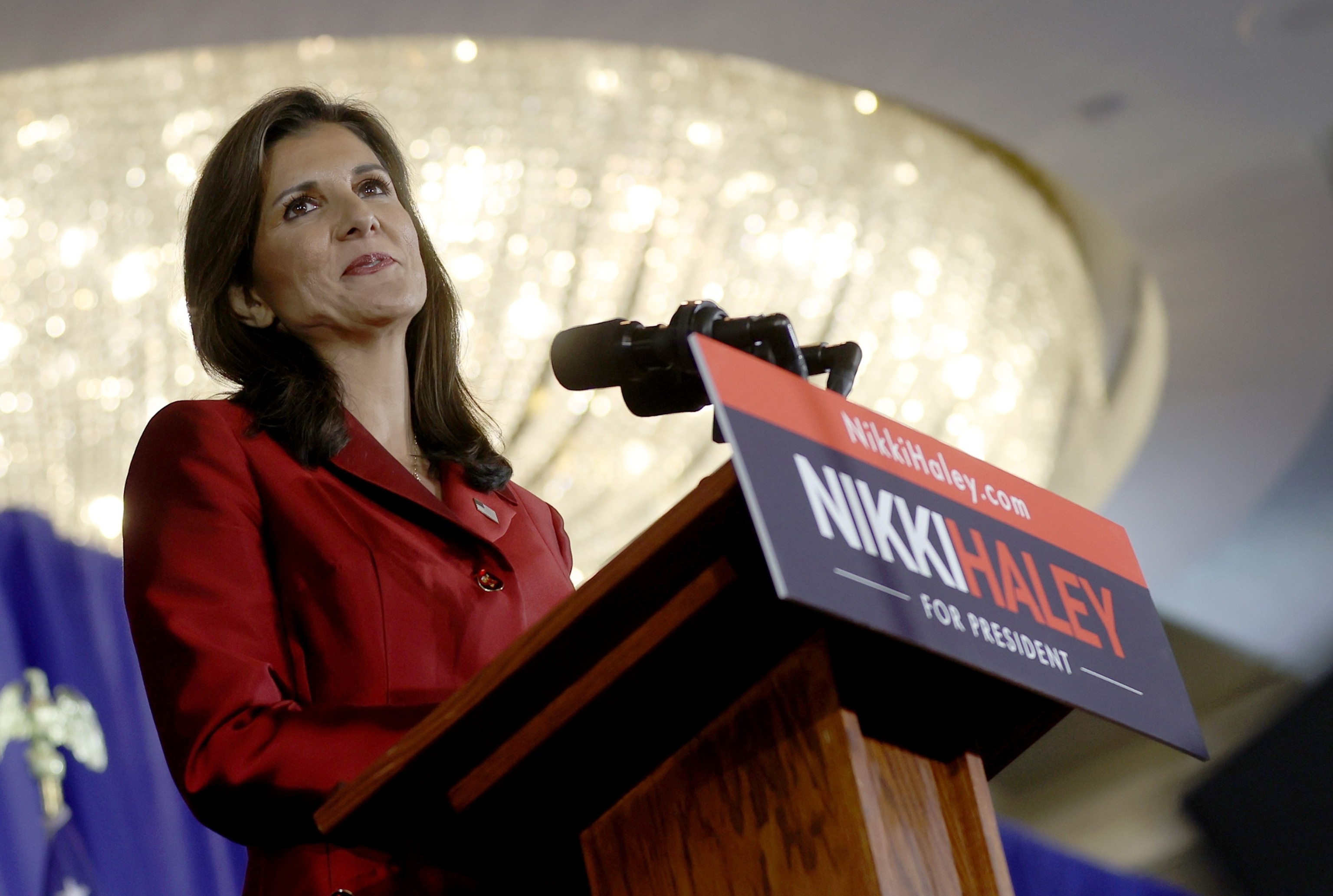 PHOTO: Republican presidential candidate, former U.N. Ambassador Nikki Haley speaks during her primary election night gathering at The Charleston Place, Feb. 24, 2024, in Charleston, South Carolina. 