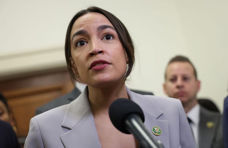 WASHINGTON, DC - DECEMBER 13: House Oversight and Accountability Committee member Rep. Alexandria Ocasio-Cortez (D-NY) speaks to reporters as she is joined by fellow House Democrats in the Rayburn House Office Building on December 13, 2023 in Washington, DC. U.S. President Joe Biden's son Hunter Biden defied a subpoena from Congress to testify behind closed doors ahead of a House vote on an impeachment inquiry against his father. (Photo by Kevin Dietsch/Getty Images)