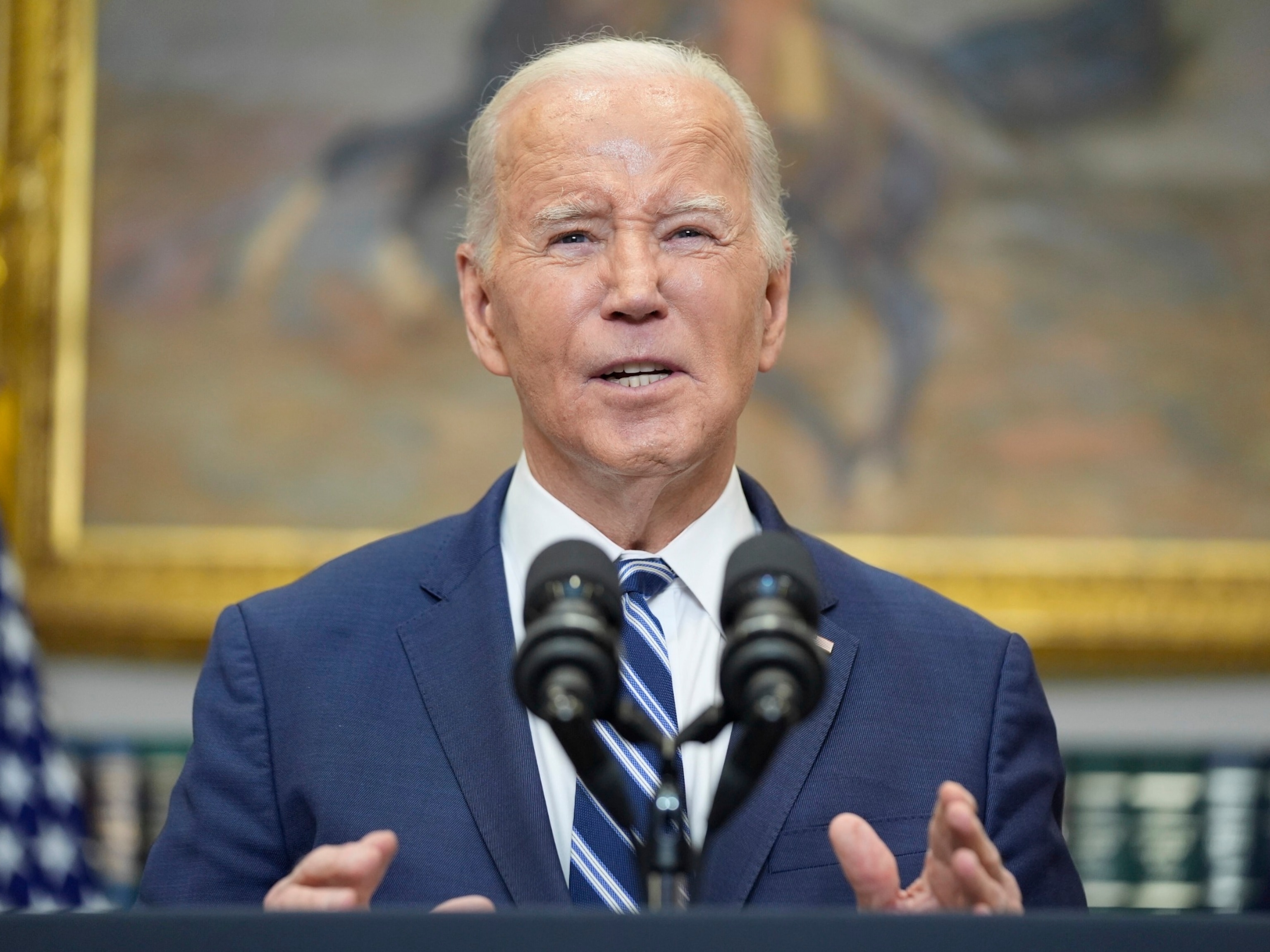 PHOTO: President Joe Biden delivers remarks on the death of Russian opposition leader Alexei Navalny, in the Roosevelt Room of the White House, Feb. 16, 2024, in Washington. 