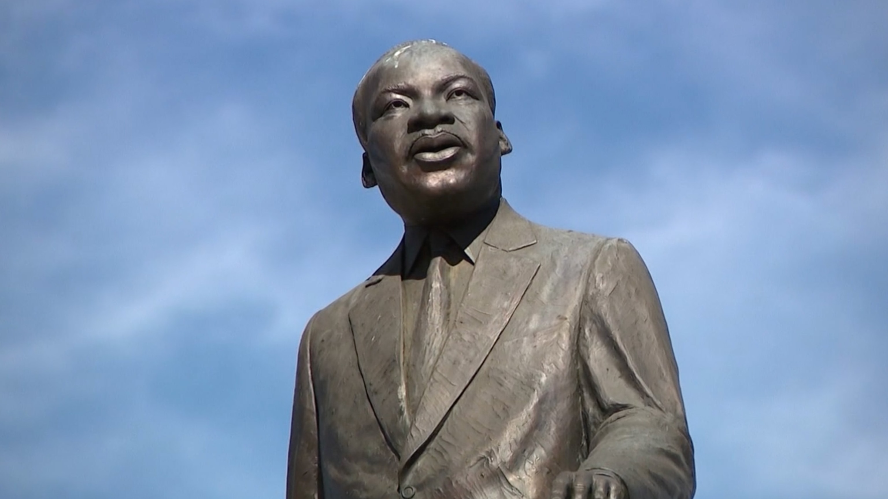 PHOTO: A monument honoring the Rev. Martin Luther King Jr. was damaged by vandals sometime between Tuesday night and Wednesday morning, Feb. 22, 2024, in Denver's City Park. 