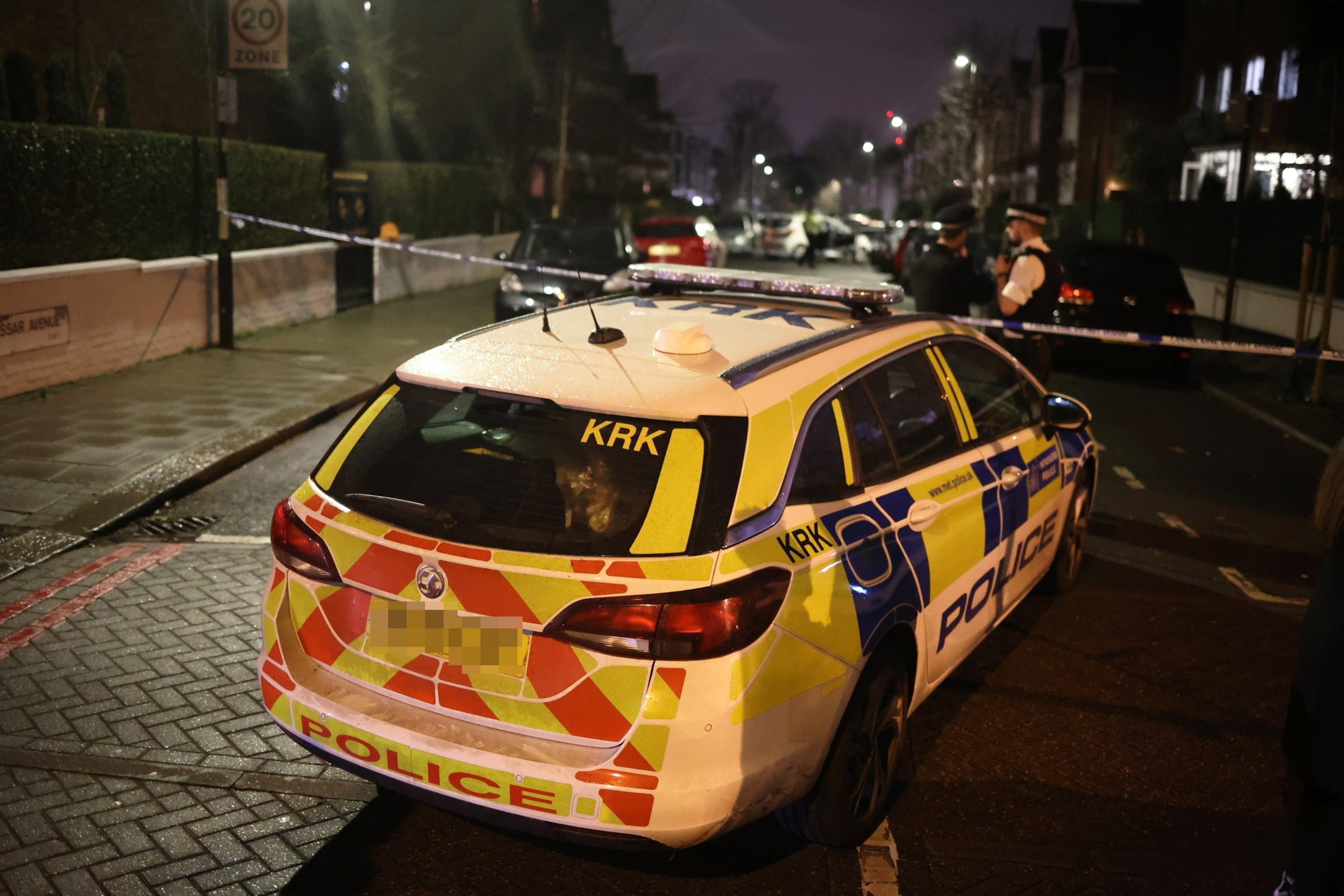 PHOTO: Police guard the area after nine people were hurt when a suspected corrosive substance was thrown at them in Clapham, south London, Jan. 31, 2024.