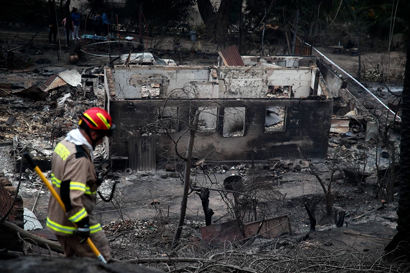 CHILE-FIRE-WILDFIRES
A firefighter works at the Botanical Garden after a forest fire in Viña del Mar, Chile, on February 4, 2024. Chileans Sunday feared a rise in the death toll from wildfires blazing across the South American country that have already killed at least 51 people, leaving bodies in the street and homes gutted. (Photo by Javier TORRES / AFP) (Photo by JAVIER TORRES/AFP via Getty Images)