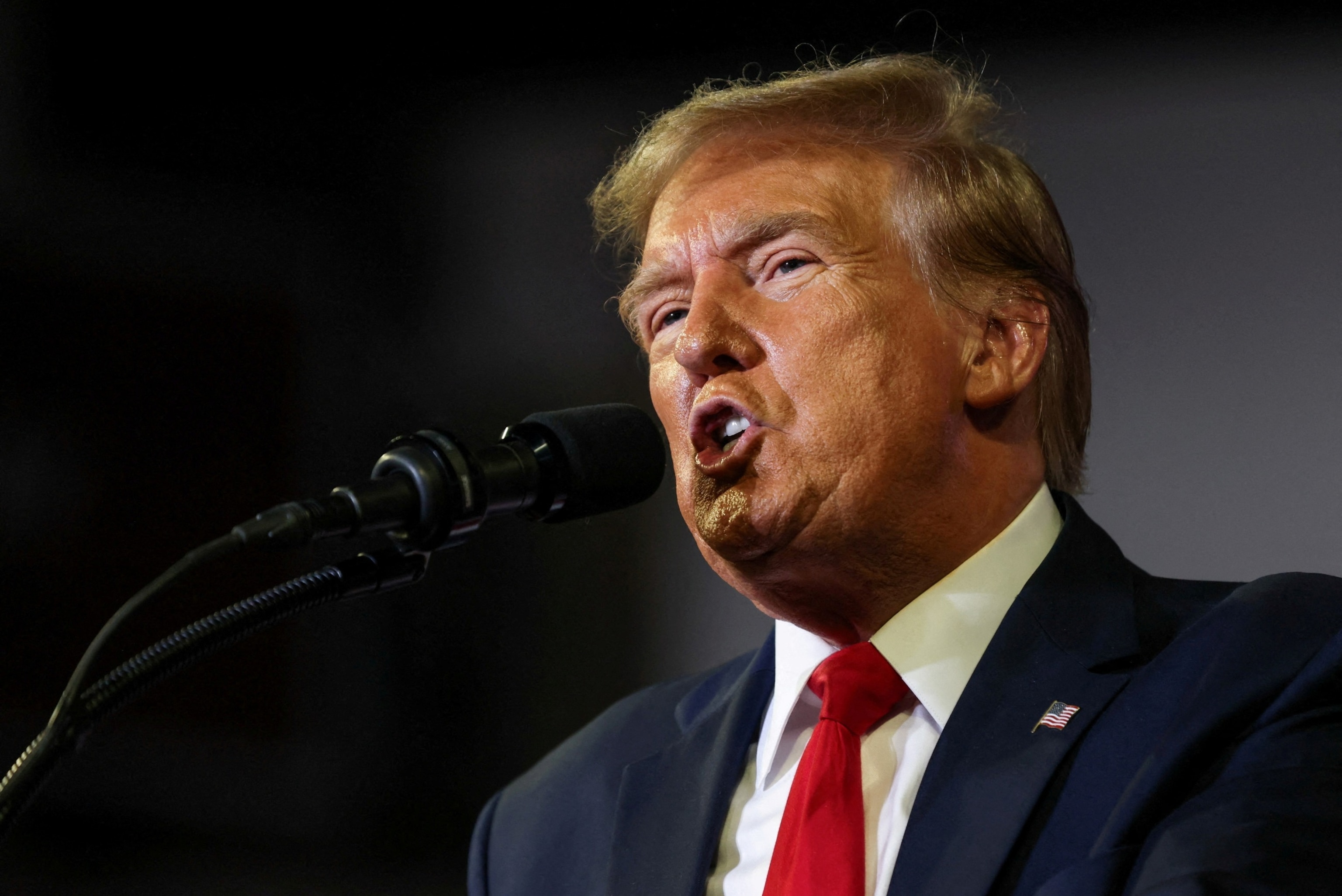 PHOTO: Donald Trump speaks as he holds a campaign rally at Coastal Carolina University ahead of the South Carolina Republican presidential primary in Conway, South Carolina, February 10, 2024.