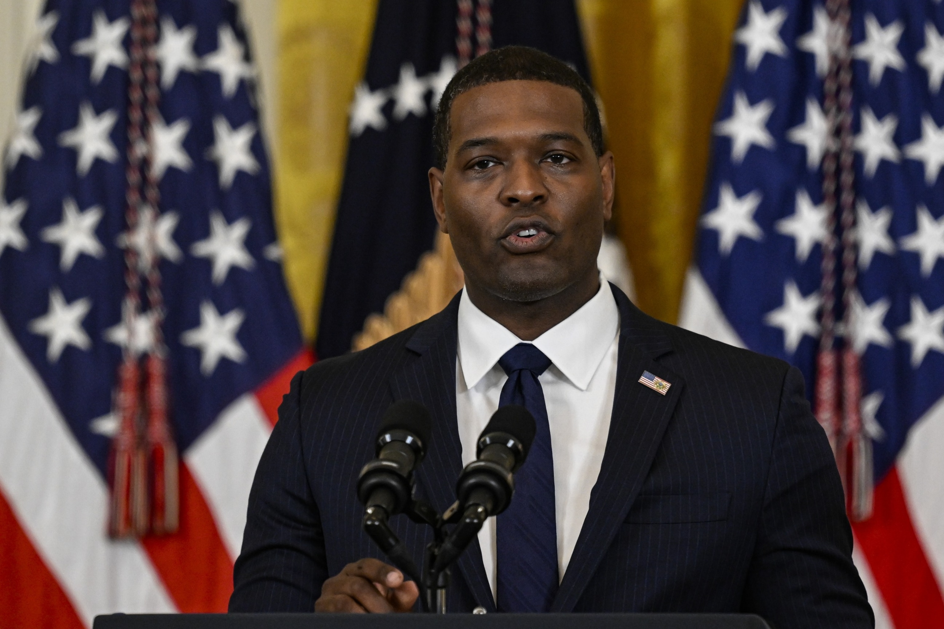 PHOTO: Administrator of the U.S. Environmental Protection Agency Michael Stanley Regan speaks during the anniversary of the Inflation Reduction Act (IRA) Event at the White House, Aug. 16, 2023. 