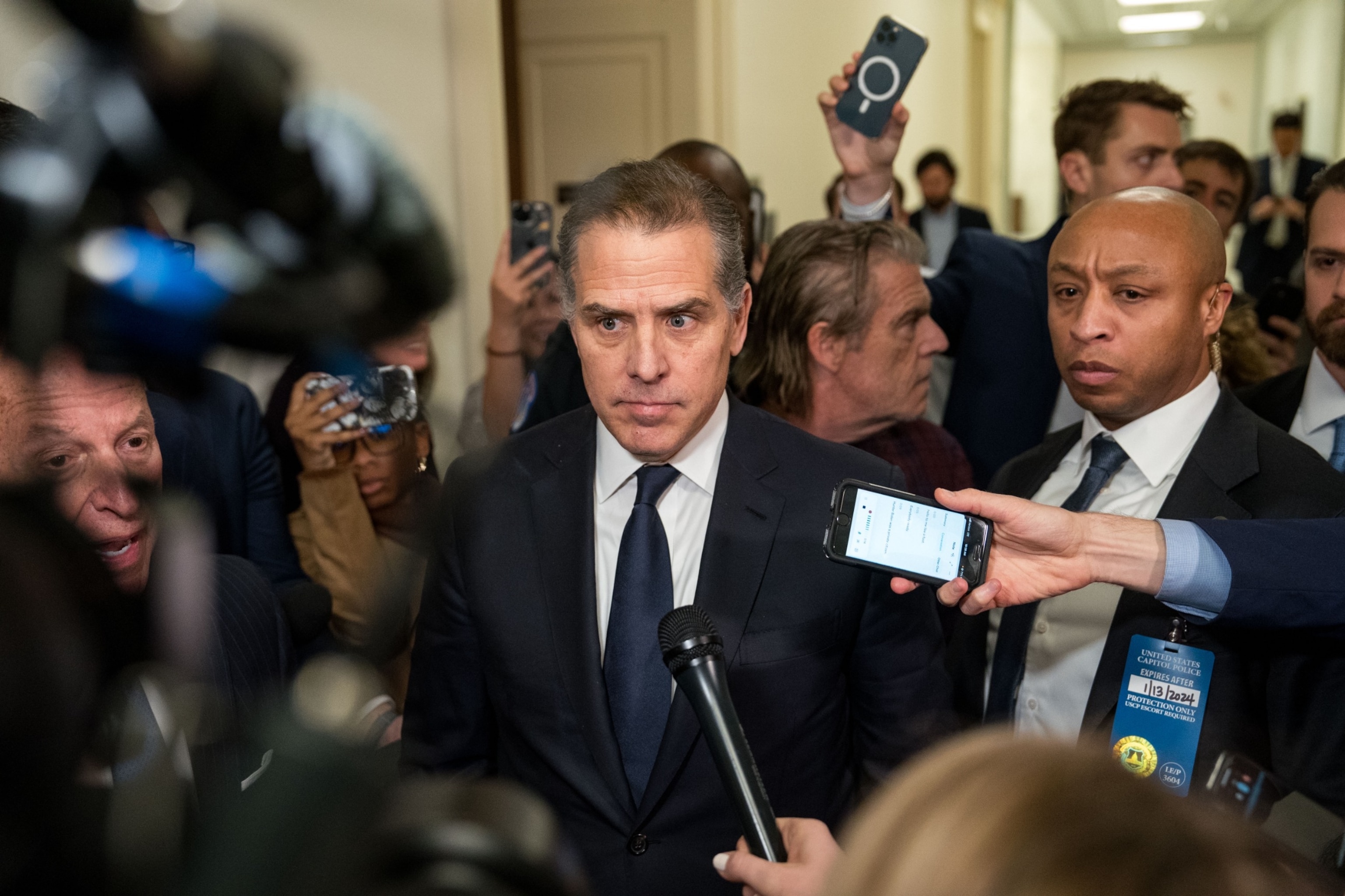 PHOTO: Hunter Biden, son of President Joe Biden, departs a House Oversight Committee meeting at Capitol Hill, Jan. 10, 2024.