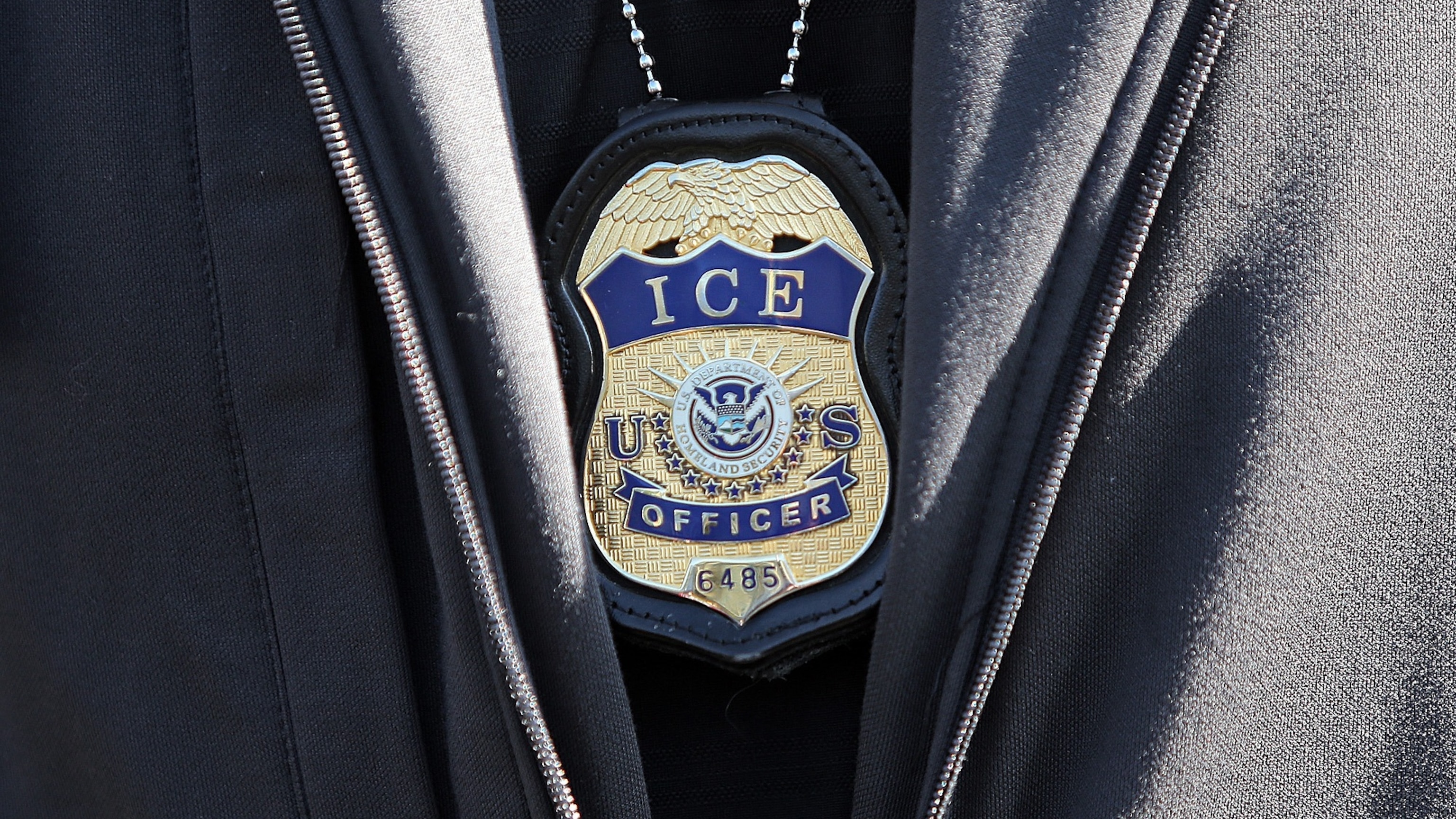 PHOTO: In this Sept. 25, 2019 file photo, n ICE agent badge is seen, in Revere, Mass. 