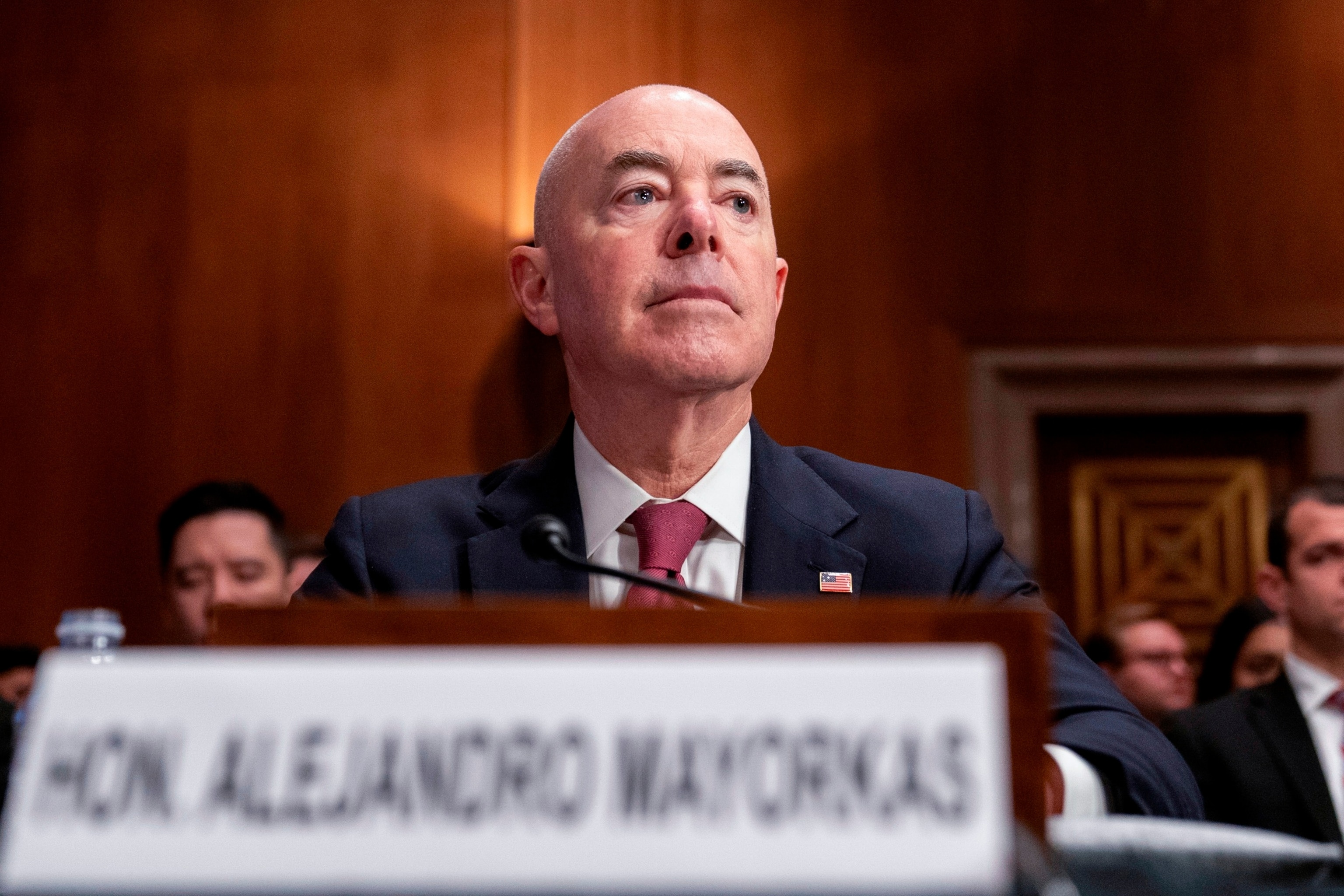 PHOTO: Secretary of Homeland Security Alejandro Mayorkas testifies during a Senate Homeland Security and Governmental Affairs Committee hearing on threats to the homeland, Oct. 31, 2023, on Capitol Hill.