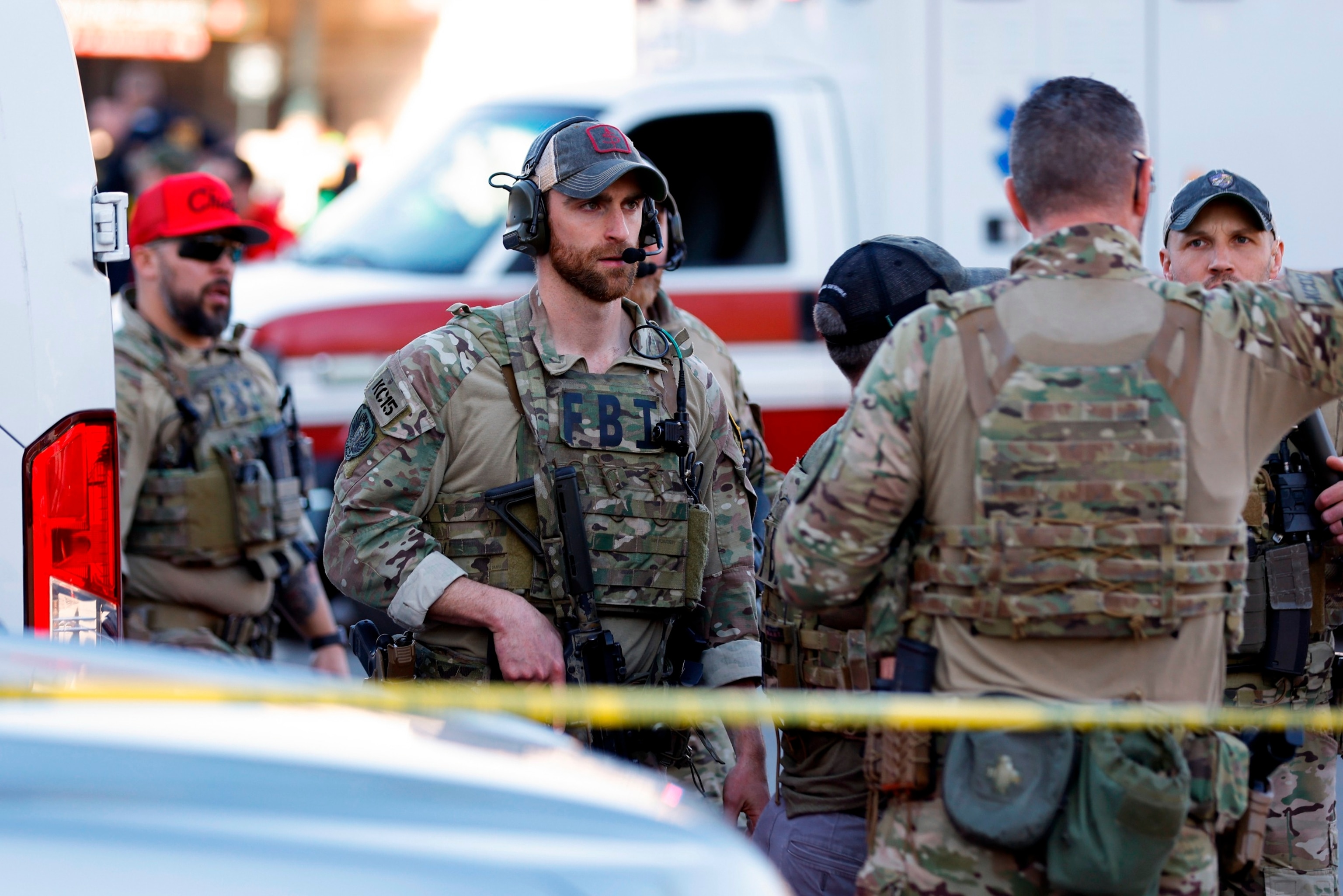 PHOTO: Law enforcement respond to a shooting at Union Station during the Kansas City Chiefs Super Bowl LVIII victory parade on February 14, 2024 in Kansas City, Missouri.