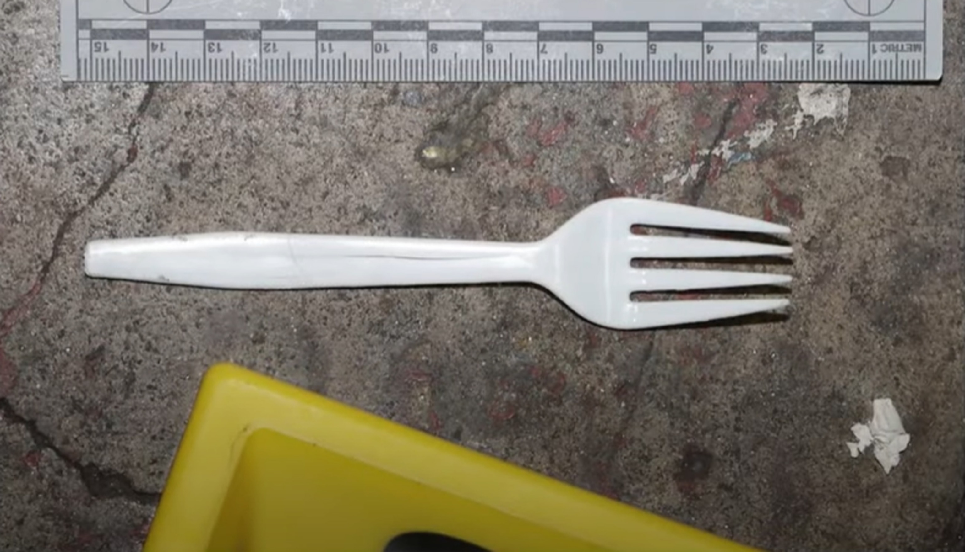 PHOTO: LAPD shared an image of the object possessed by the suspect, believed to be a knife, which was later determined to be a white plastic fork. 