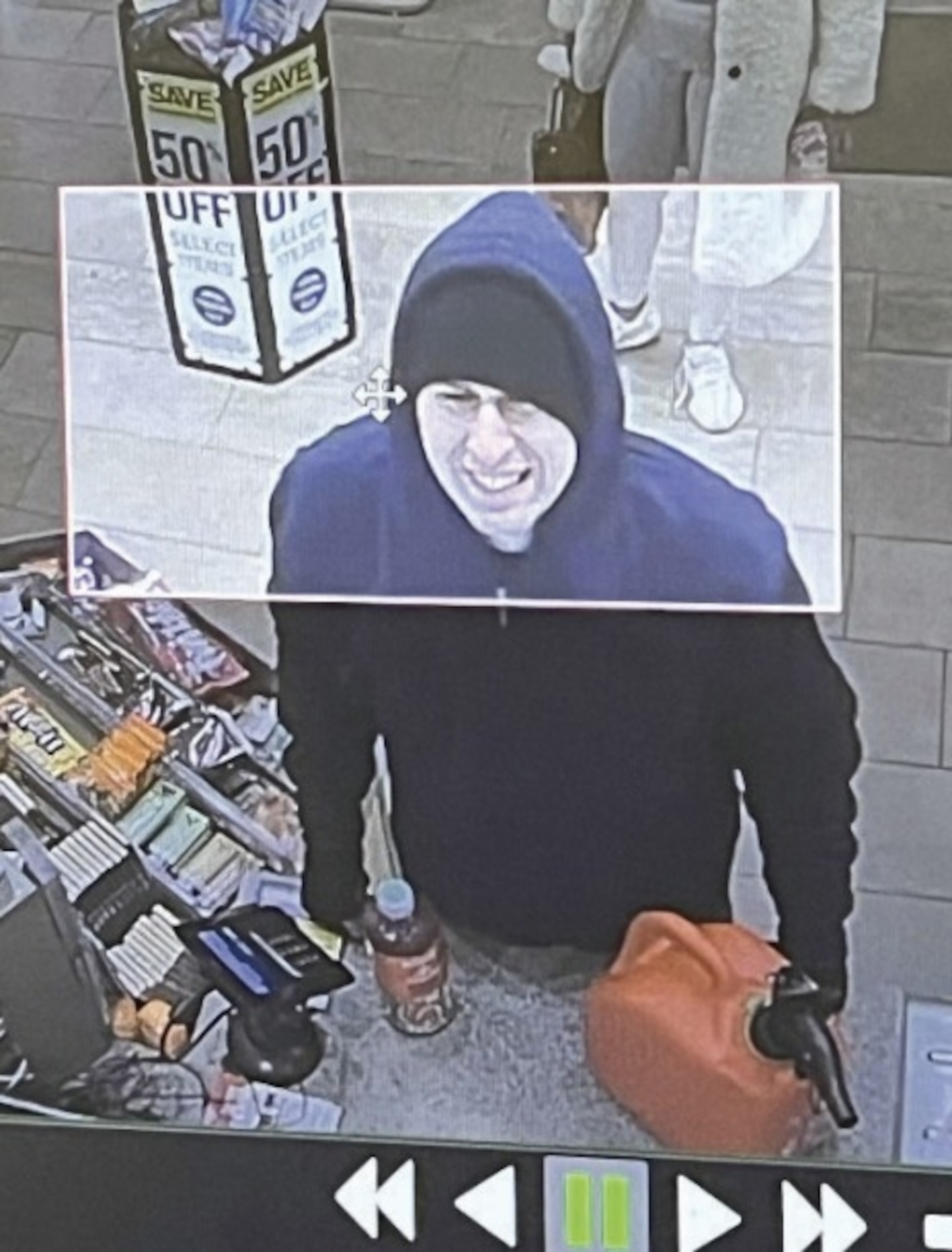 PHOTO: This surveillance footage still of a man purchasing a gas canister was included in the federal criminal complaint against a suspect in a fire at the Shiloh Gospel Temple in North Providence, R.I., on Feb. 11, 2024.