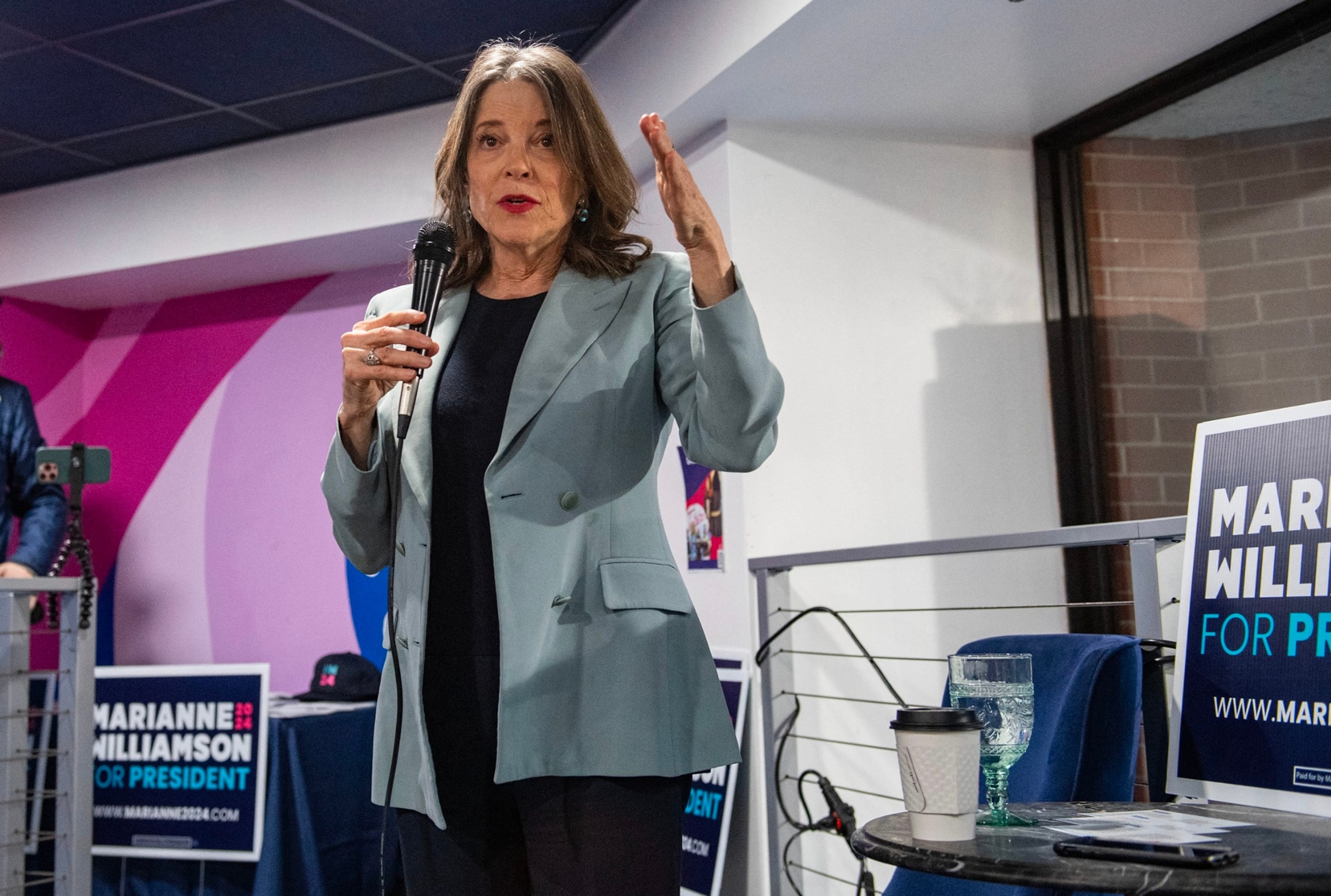 PHOTO: Democratic presidential hopeful Marianne Williamson speaks during a campaign event in Concord, New Hampshire, on Jan. 17, 2024.