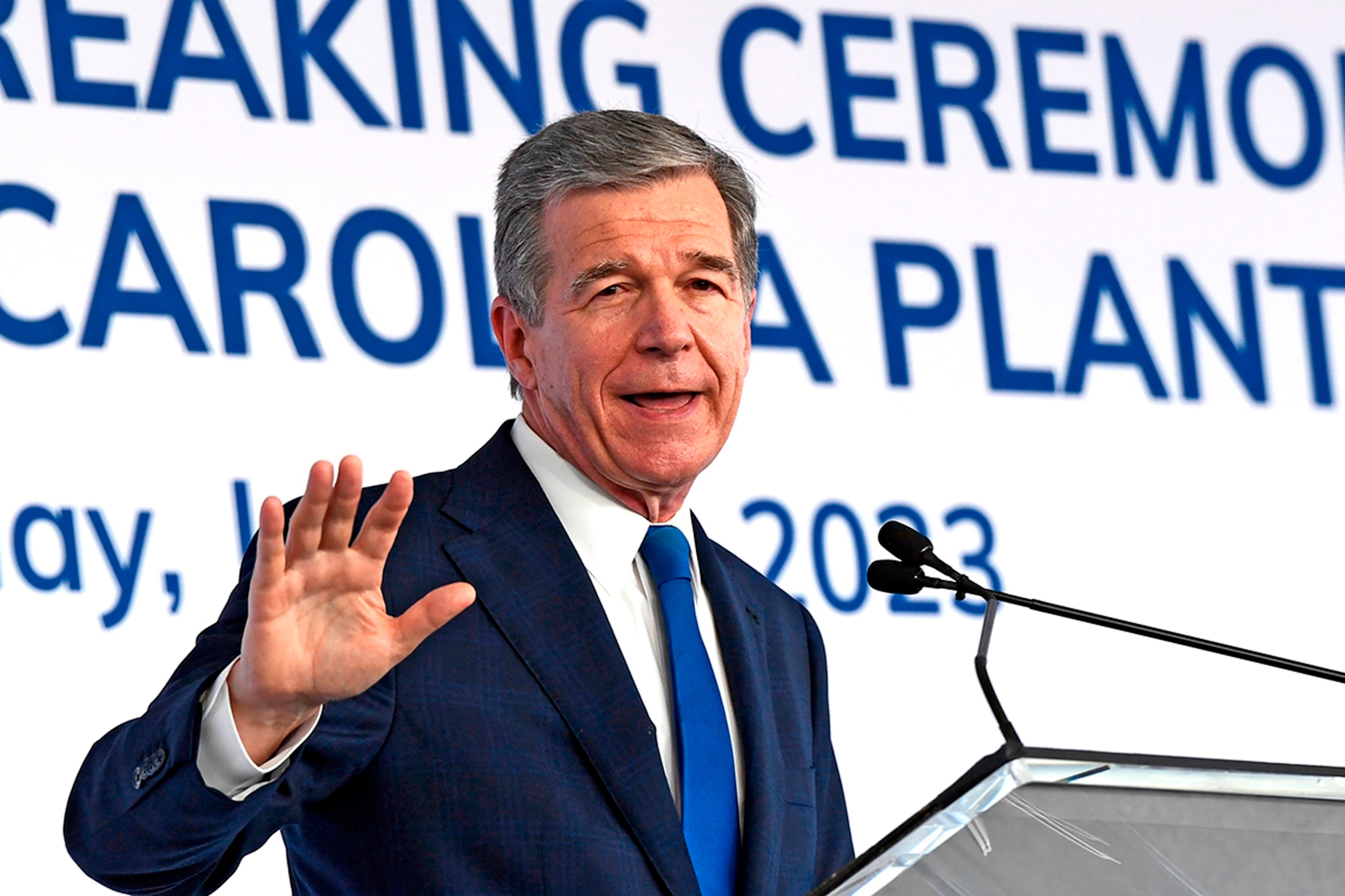PHOTO: In this July 28, 2023, file photo, North Carolina Gov. Roy Cooper speaks as an event in Chatham County, N.C.