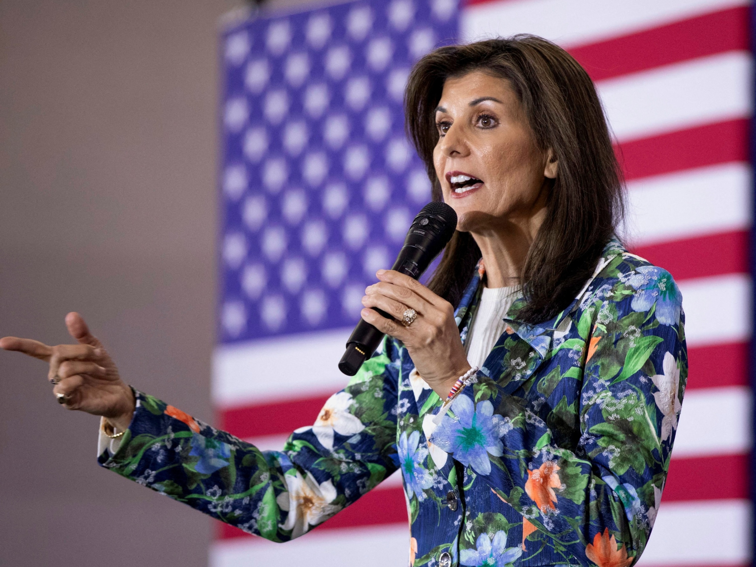 PHOTO: Republican presidential candidate and former Ambassador to the United Nations Nikki Haley makes remarks during a campaign visit ahead of the Republican presidential primary election, in North Augusta, S.C., Feb. 21, 2024. 