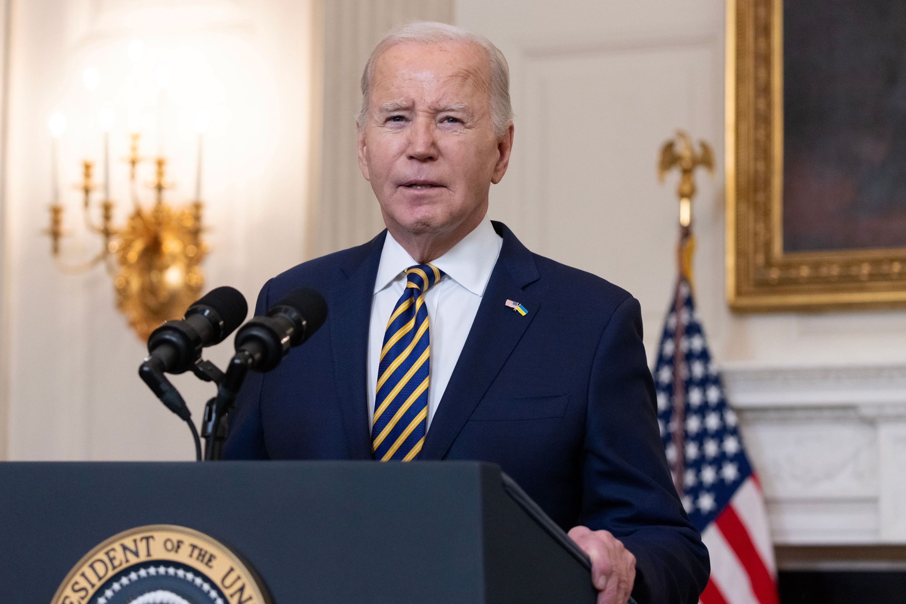 PHOTO: President Joe Biden delivers remarks in the State Dining Room of the White House in Washington, D.C., on Feb. 6, 2024.