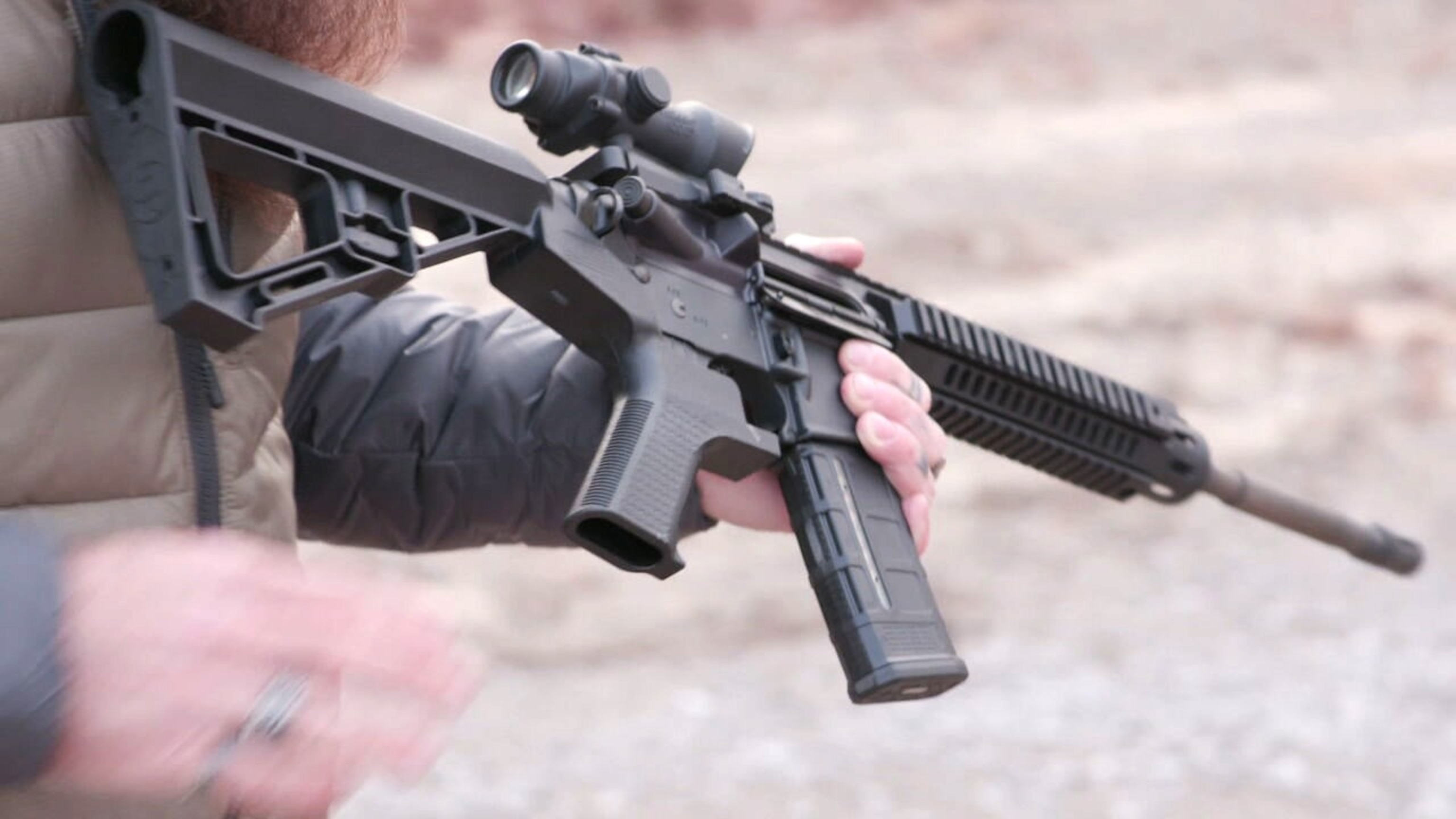 PHOTO: A bump stock attached to an AR-15 rifle harnesses the recoil power of a shot to help a shooter fire more rapidly and accurately. 