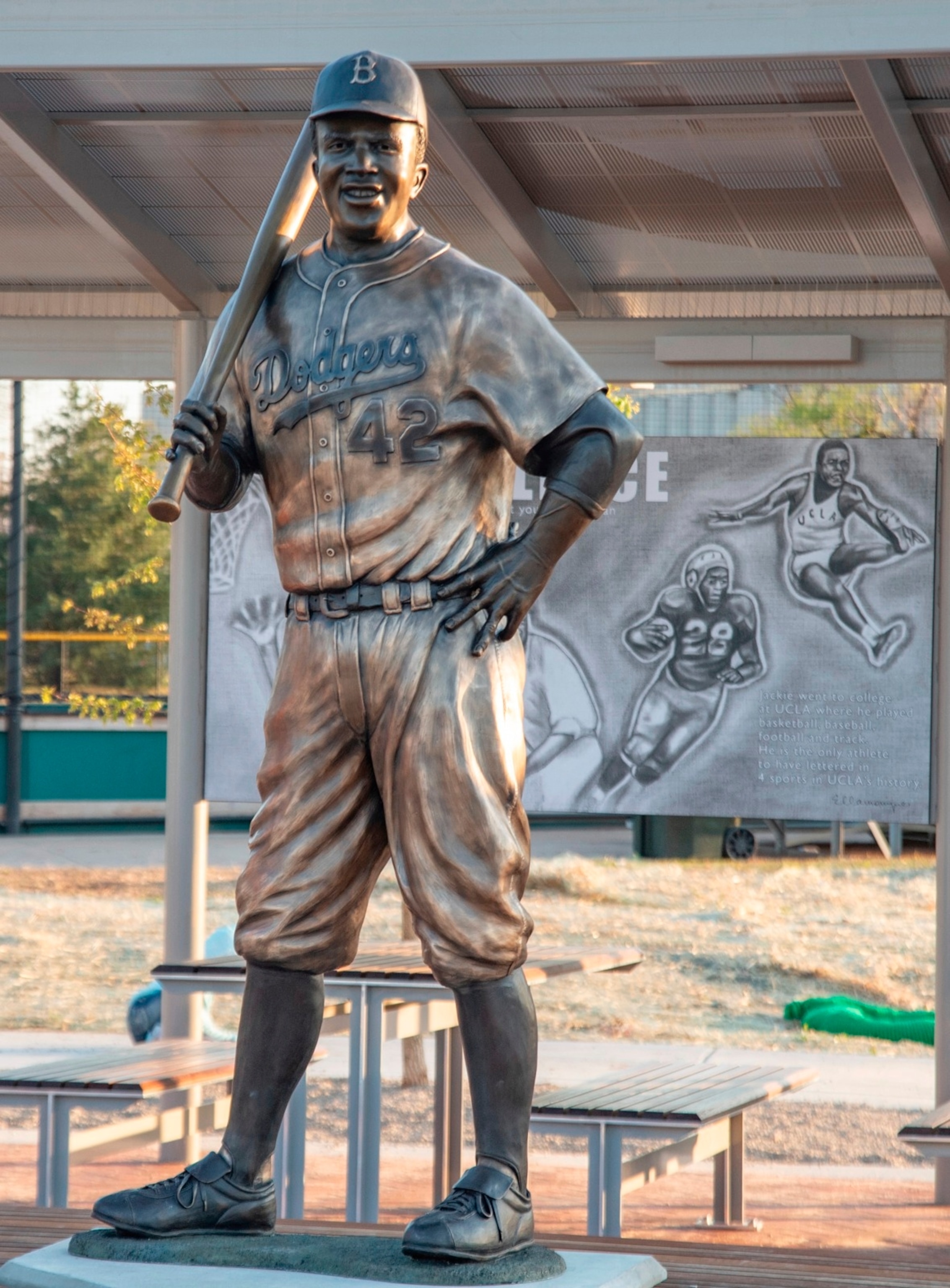 PHOTO: In this photo provided by Mel Gregory, a statue of baseball legend Jackie Robinson, April 18, 2021, in Wichita, Kan. 