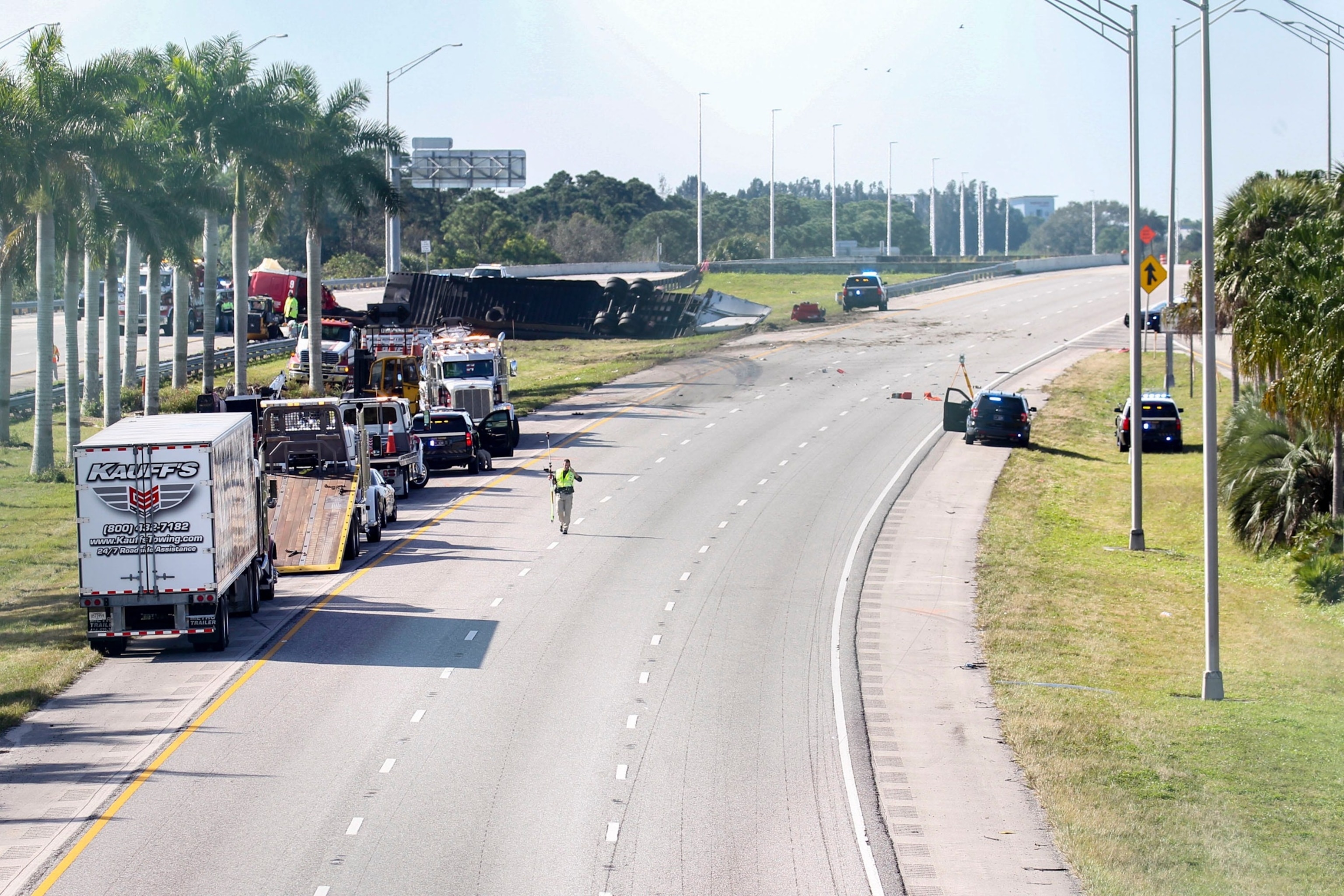 PHOTO: Scene of where Florida Highway Patrol Trooper Zachary Fink was killed in an I-95 crash just south of Southwest Crosstown Parkway in Port St. Lucie, Feb. 2, 2024.