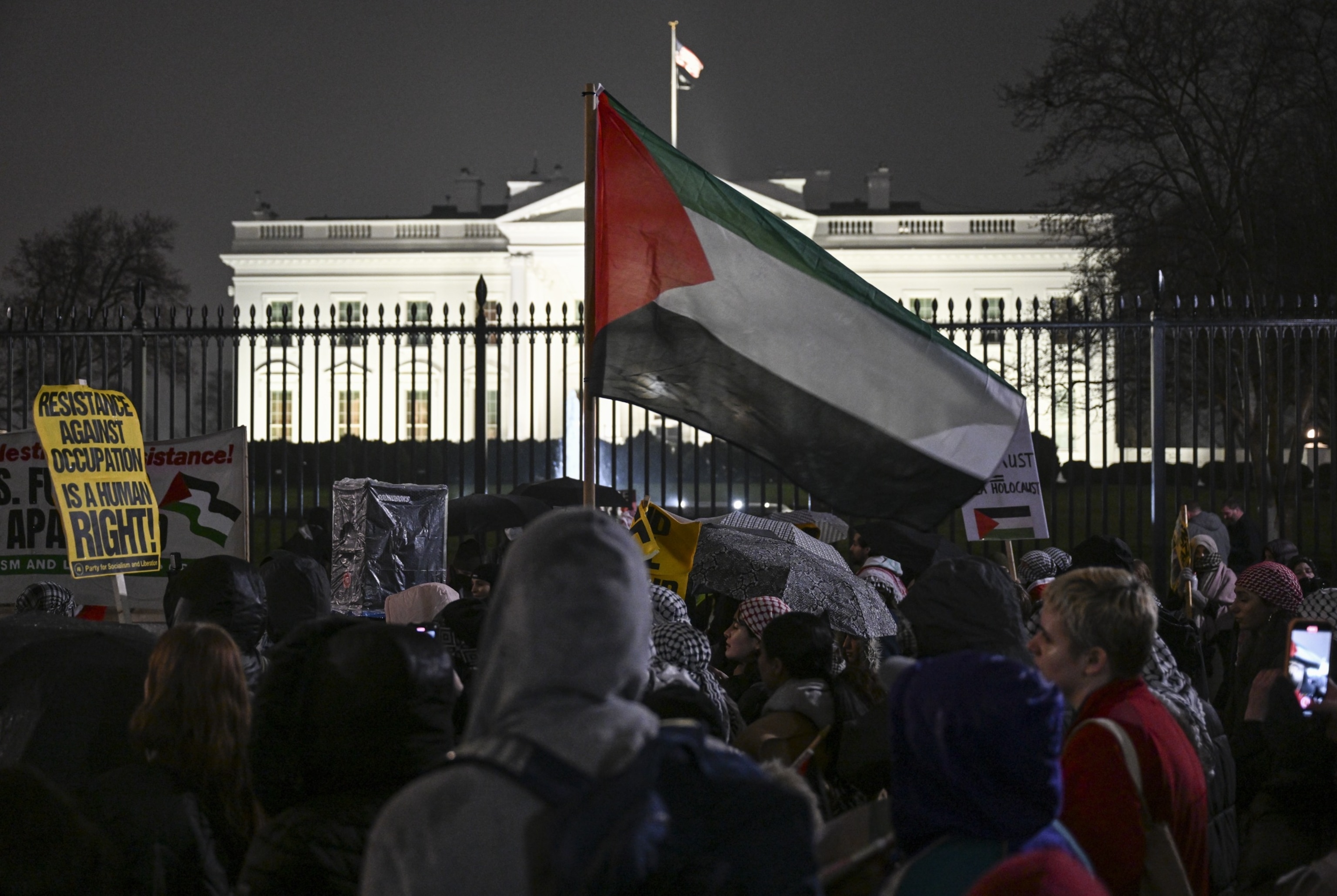 PHOTO: Non-governmental organizations and university students gather in front of the White House to attend a demonstration of support for the Palestinian people, Feb. 12, 2024, in Washington.