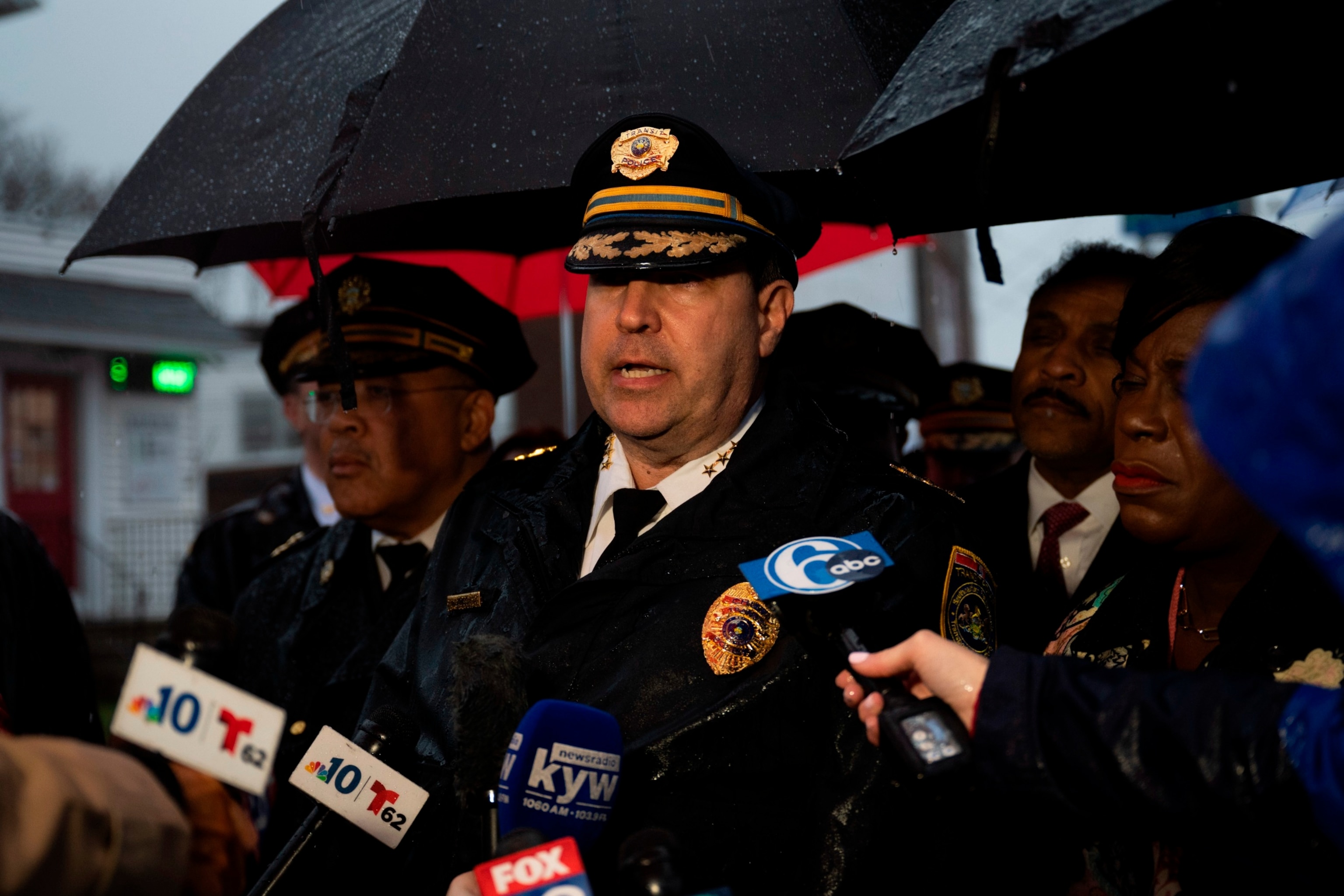 PHOTO: SEPTA Chief of Transit Police Chuck Lawson speaks with members of the media following a shooting in Northeast Philadelphia, March 6, 2024. 