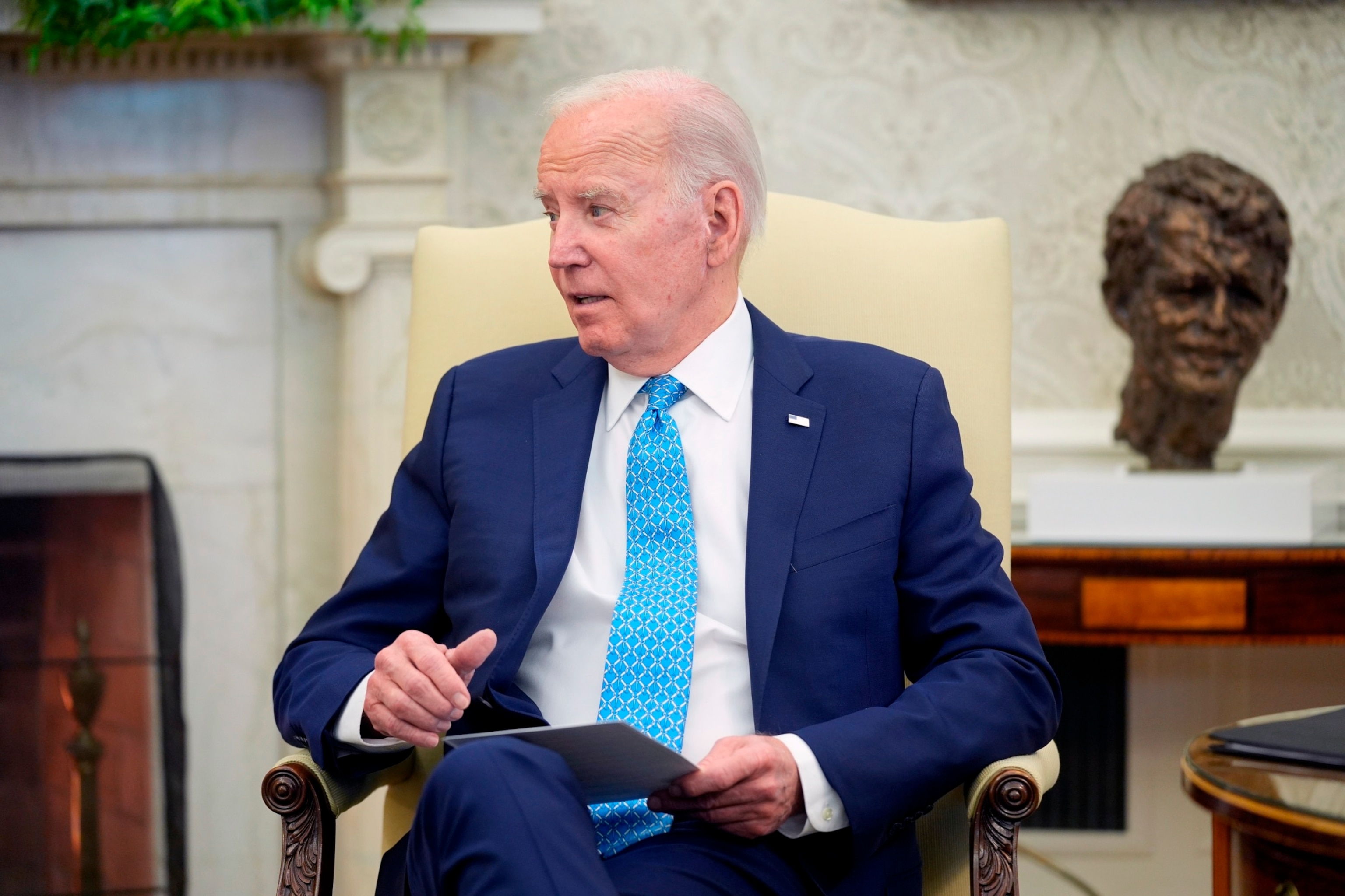 PHOTO: President Joe Biden meets Italian Prime Minister Giorgia Meloni in the Oval Office of the White House, Friday, March 1, 2024, in Washington.