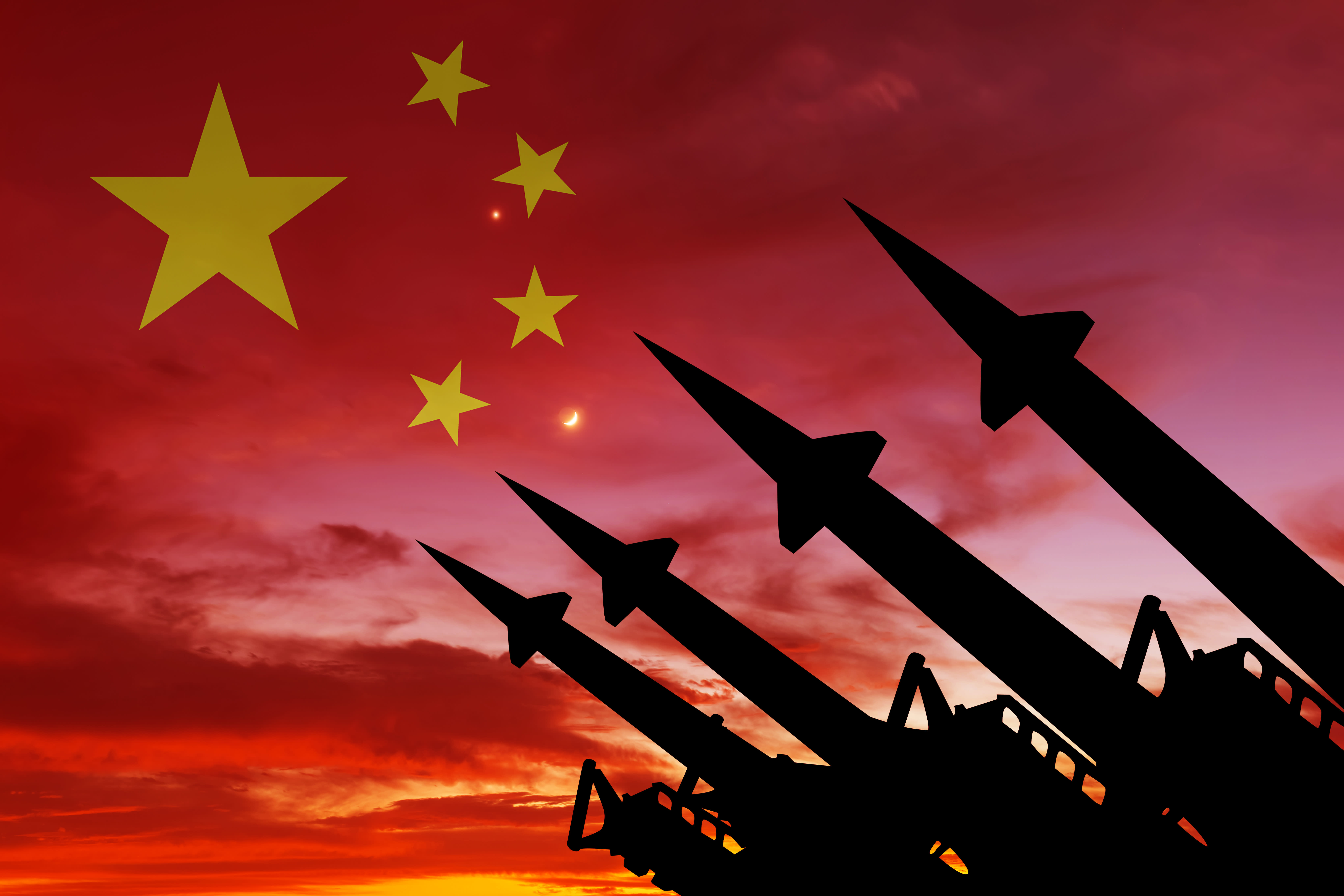 Missiles on the background of the Chinese flag