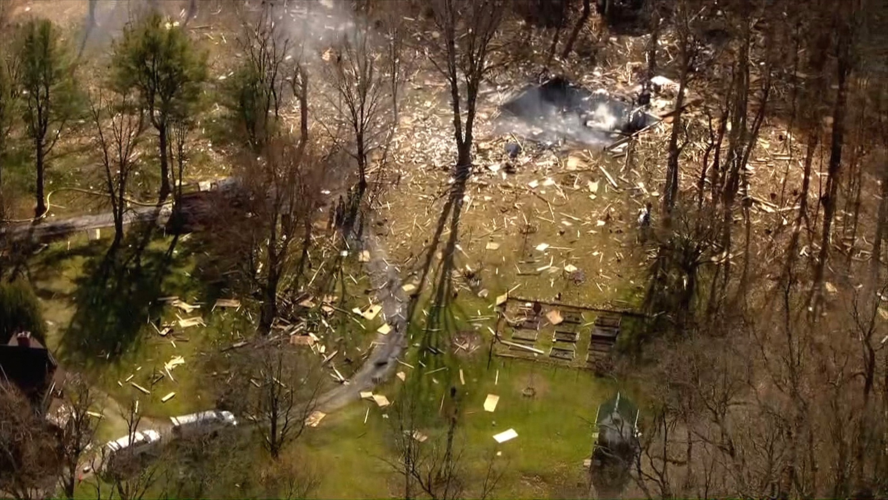 PHOTO: Emergency responders on the scene of a house explosion and fire in Crescent Township, Allegheny County, Pennsylvania, Mar. 12, 2024.
