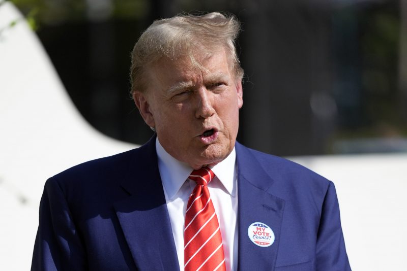 Republican presidential candidate former President Donald Trump speaks after voting in the Florida primary election in Palm Beach, Fla., Tuesday, March 19, 2024. (AP Photo/Wilfredo Lee)