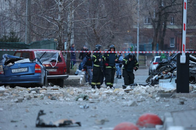 A view shows aftermath of fresh air attacks on Belgorod on March 24, 2024. (Photo by STRINGER / AFP) (Photo by STRINGER/AFP via Getty Images)