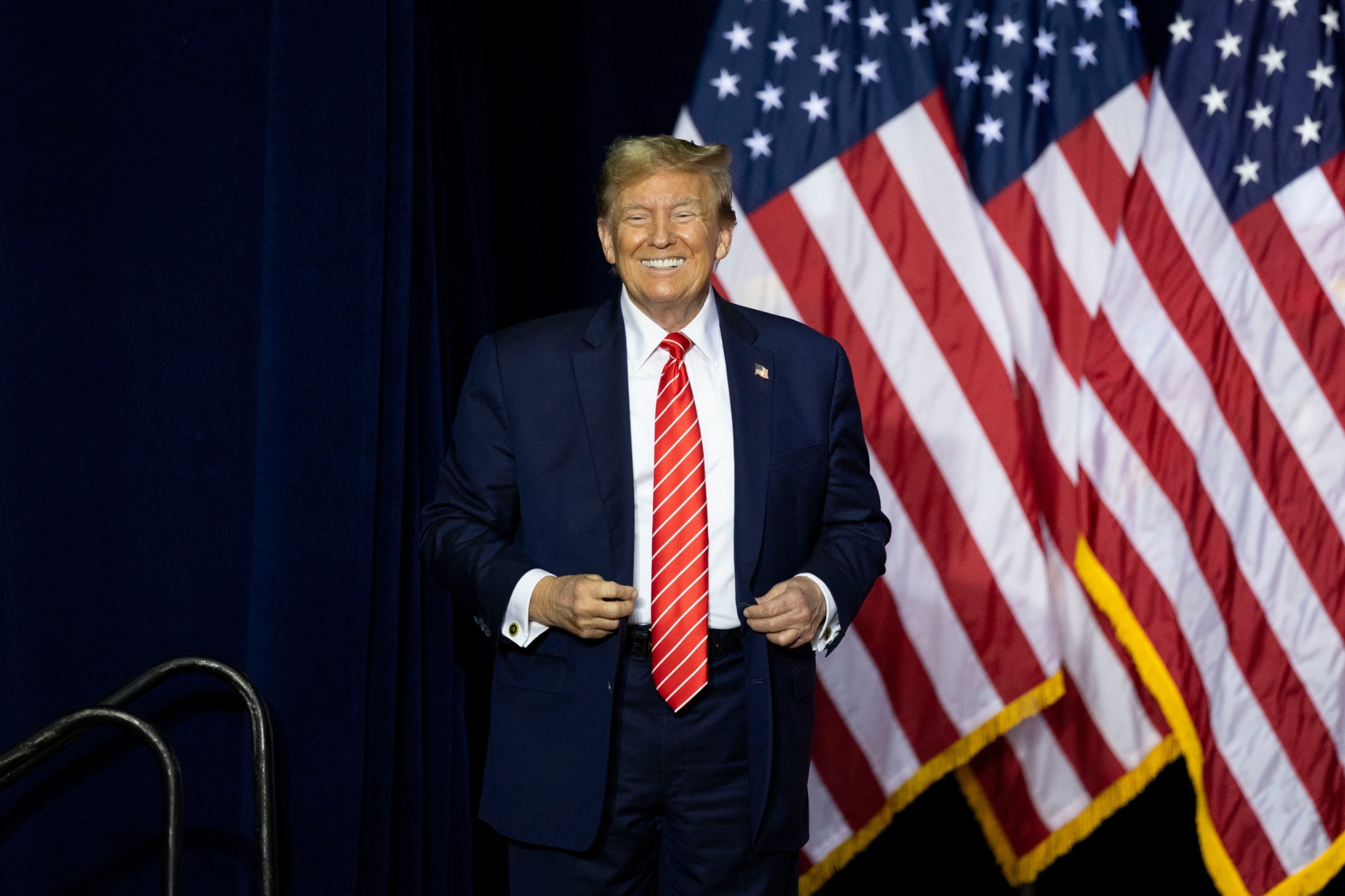 PHOTO: Former President Donald Trump arrives to speak during a "Get Out The Vote" rally at the Forum River Center, March 9, 2024, in Rome, Ga.