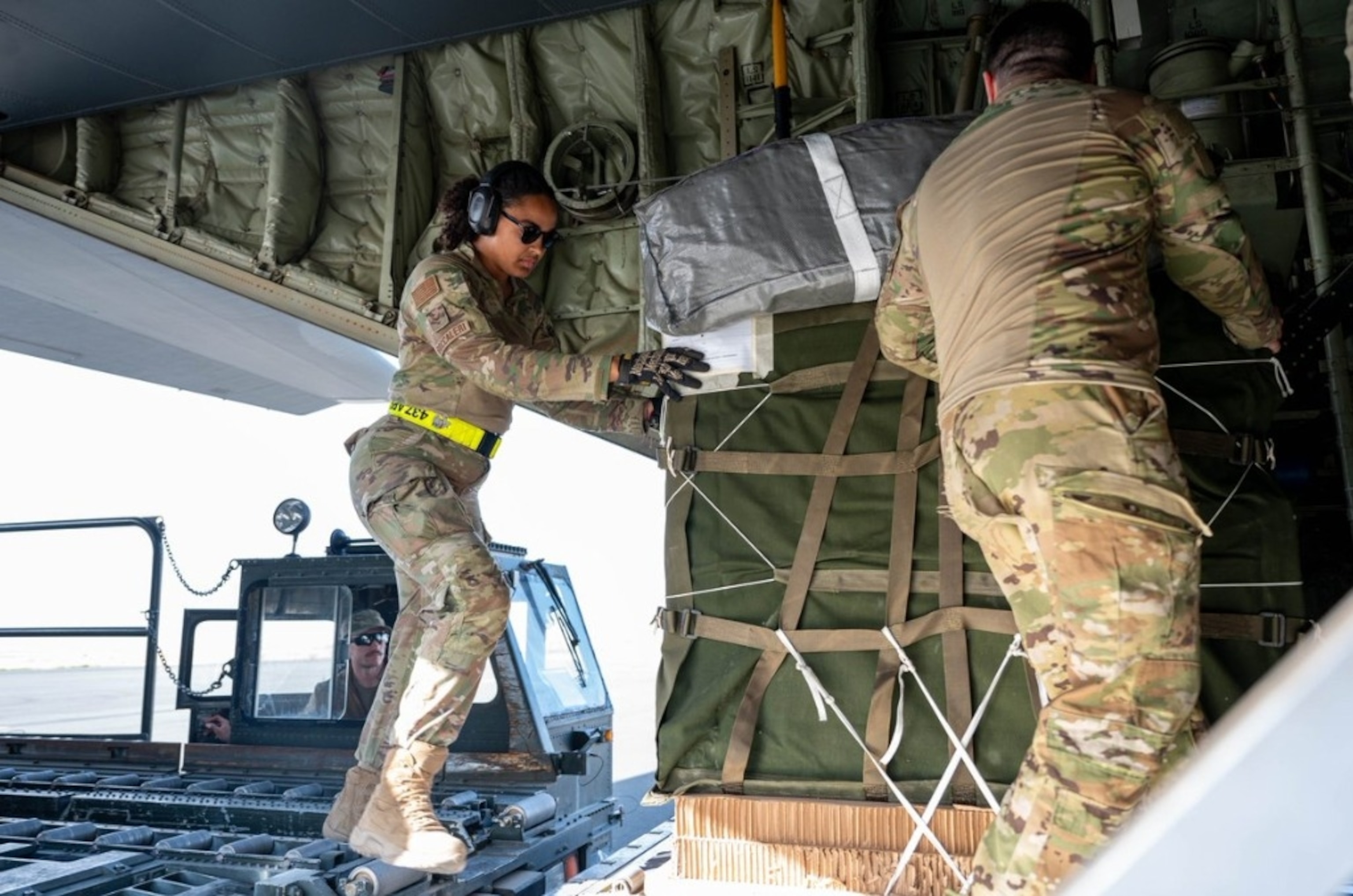 PHOTO: This photo released by U.S. Central Command shows a joint operation to deliver humanitarian aid to Gaza, utilizing U.S. Air Force C-130 aircraft and U.S. Army Soldiers specialized in aerial delivery of U.S humanitarian assistance supplies.