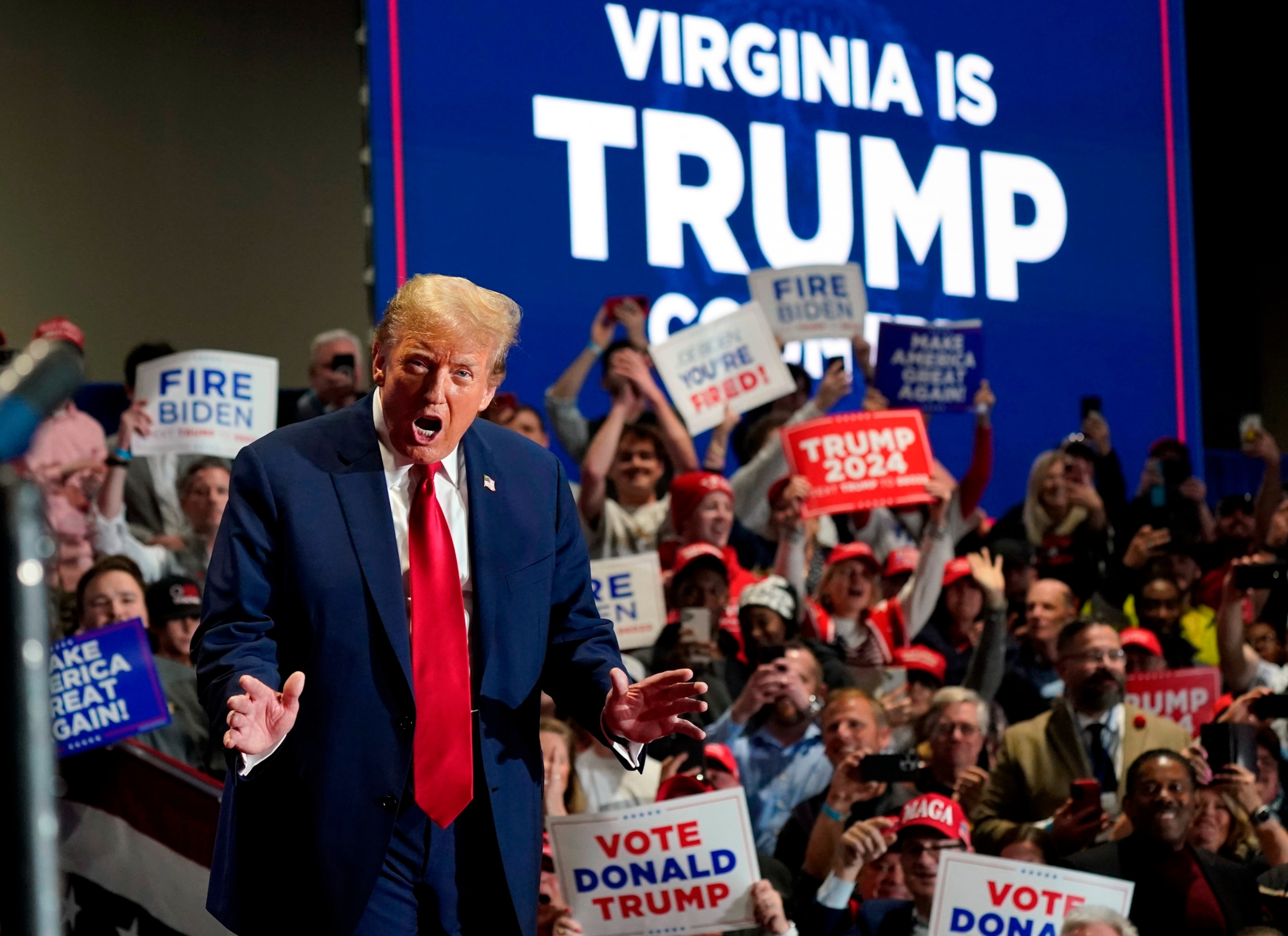 PHOTO: Republican presidential candidate former President Donald Trump arrives at a campaign rally, Mar. 2, 2024, in Richmond, Va.