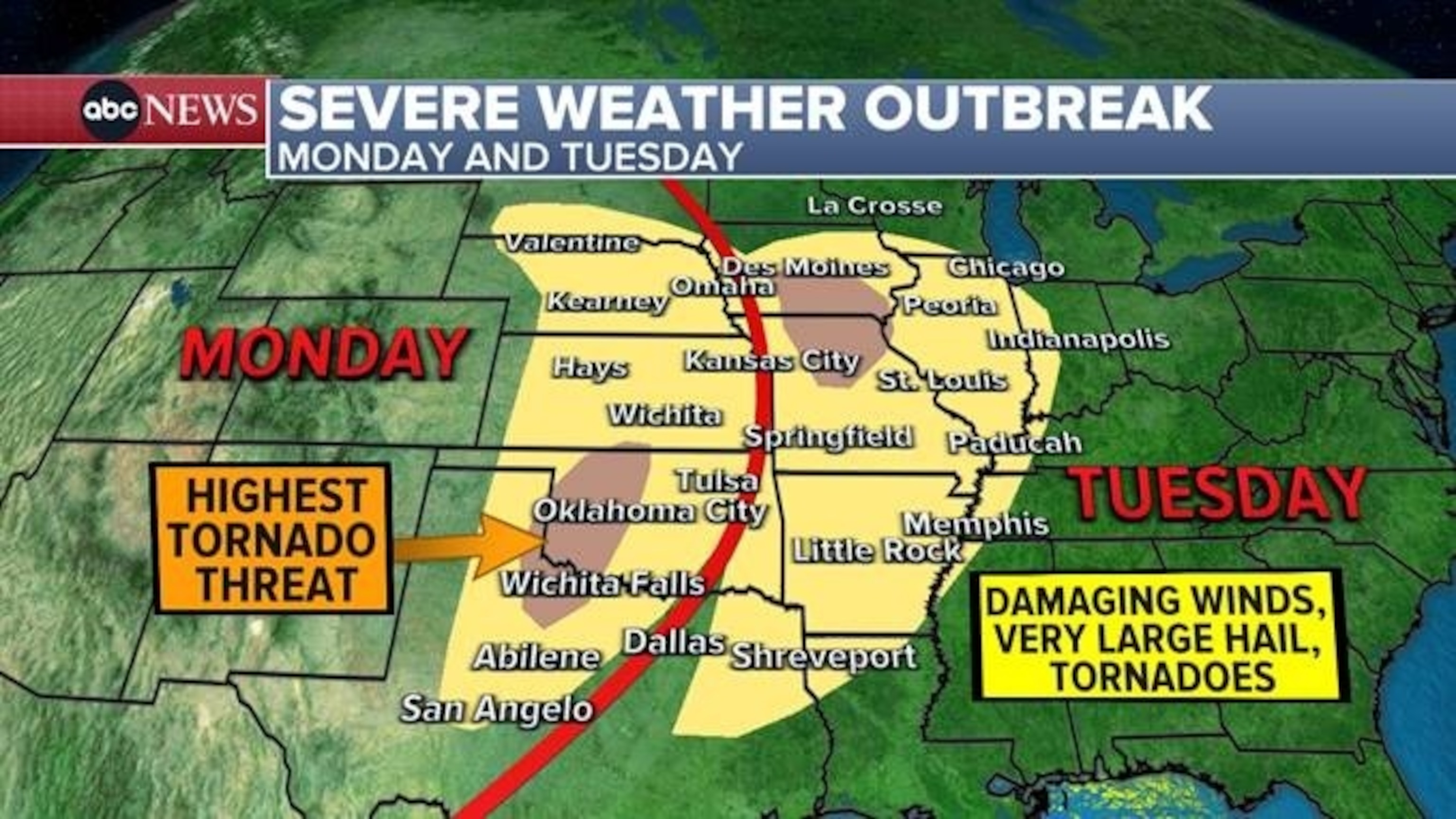 PHOTO: Severe weather outbreak forecast for Monday and Tuesday.