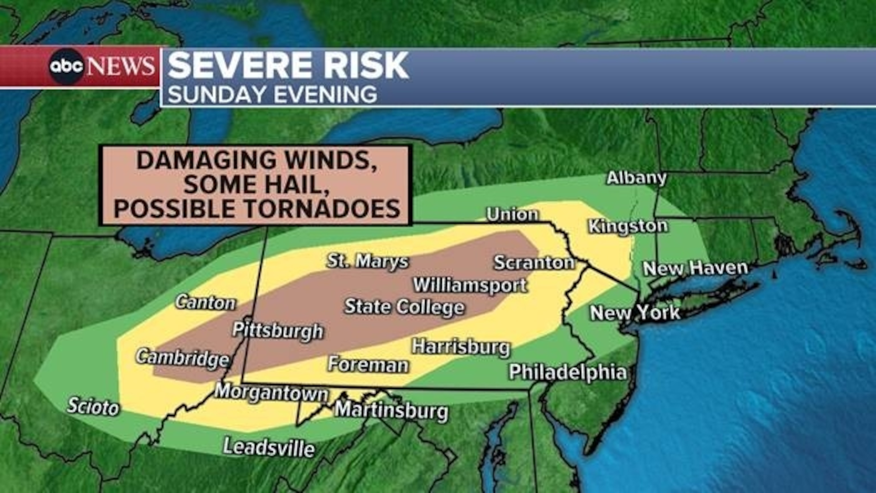PHOTO: Severe risk forecast for Sunday evening.