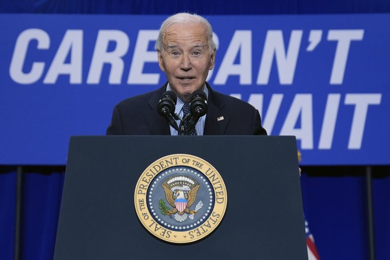 President Joe Biden delivers remarks on proposed spending on child care and other investments in the "care economy" during a rally at Union Station, Tuesday, April 9, 2024, in Washington. (AP Photo/Evan Vucci)