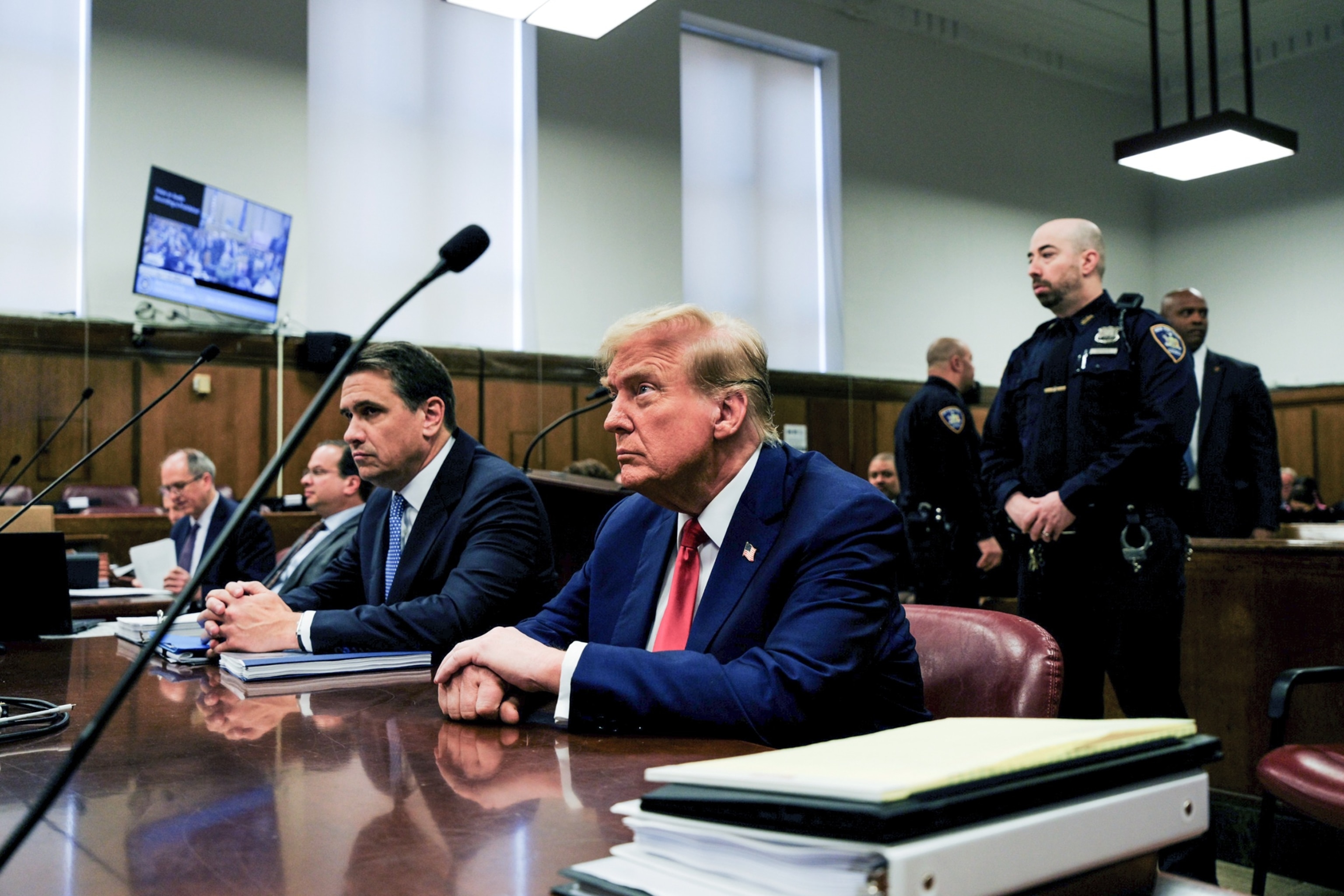 PHOTO: Former President Donald Trump appears in court for his trial at Manhattan Criminal Court on April 23, 2024 in New York City.