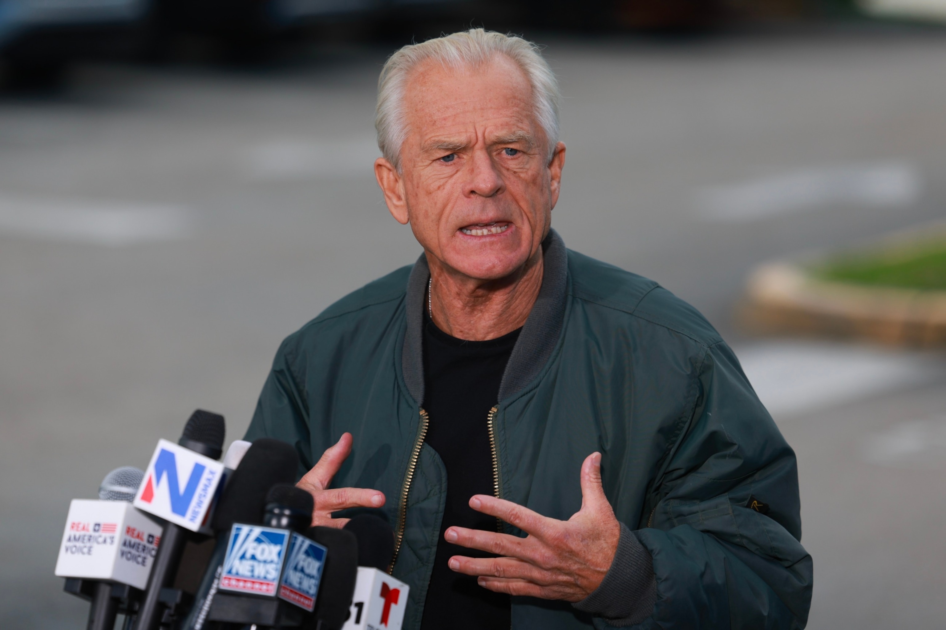 PHOTO: Former Donald Trump adviser Peter Navarro holds a press conference before turning himself into a federal prison, Mar. 19, 2024, in Miami.