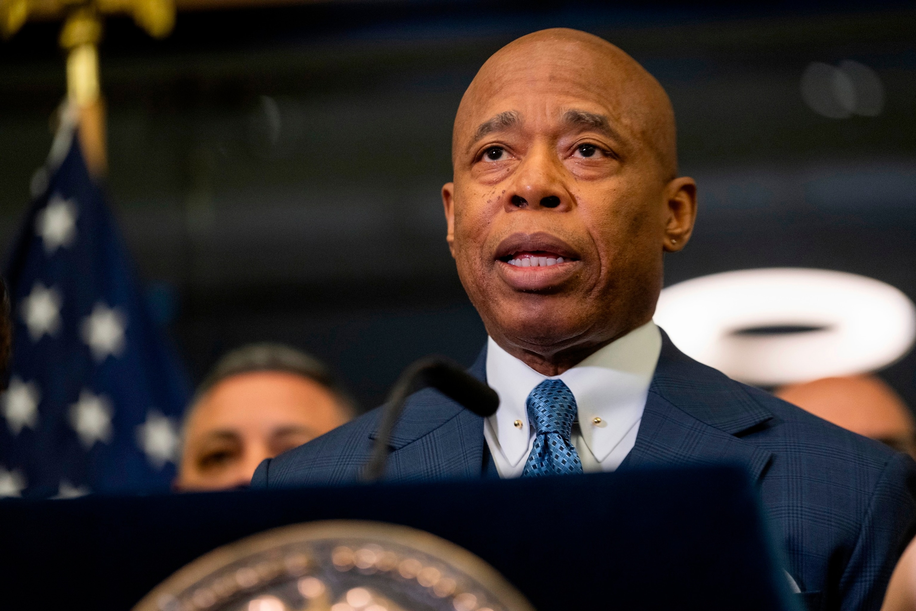 PHOTO: Mayor Eric Adams speaks during a news conference at the New York City Emergency Management Department, on April 5, 2024, in New York. 