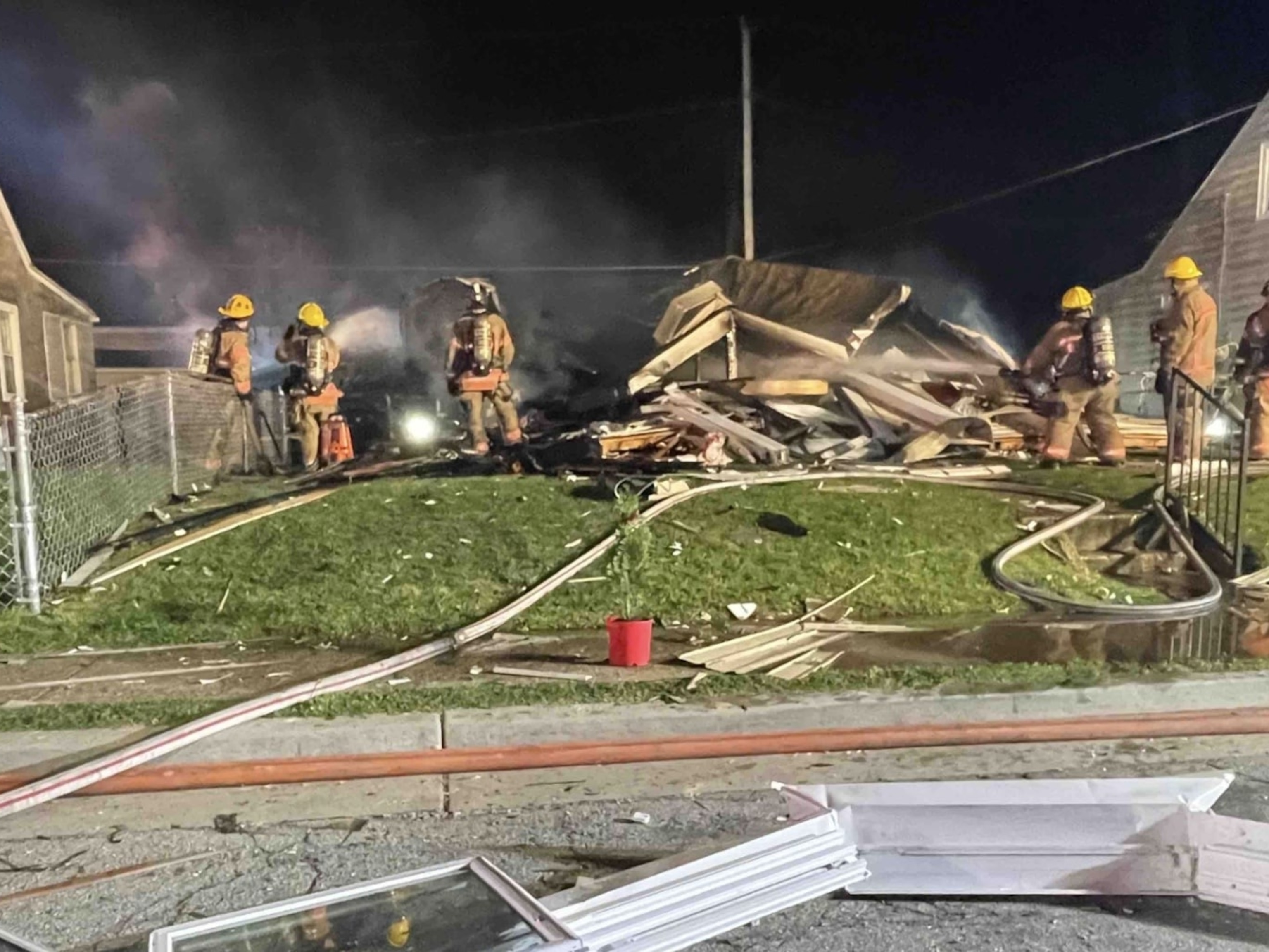 PHOTO: Fire crews work at the scene of a house fire and explosion in Essex, Maryland, on Saturday, April 20, 2024, in a photo released by the Baltimore County Fire Department.