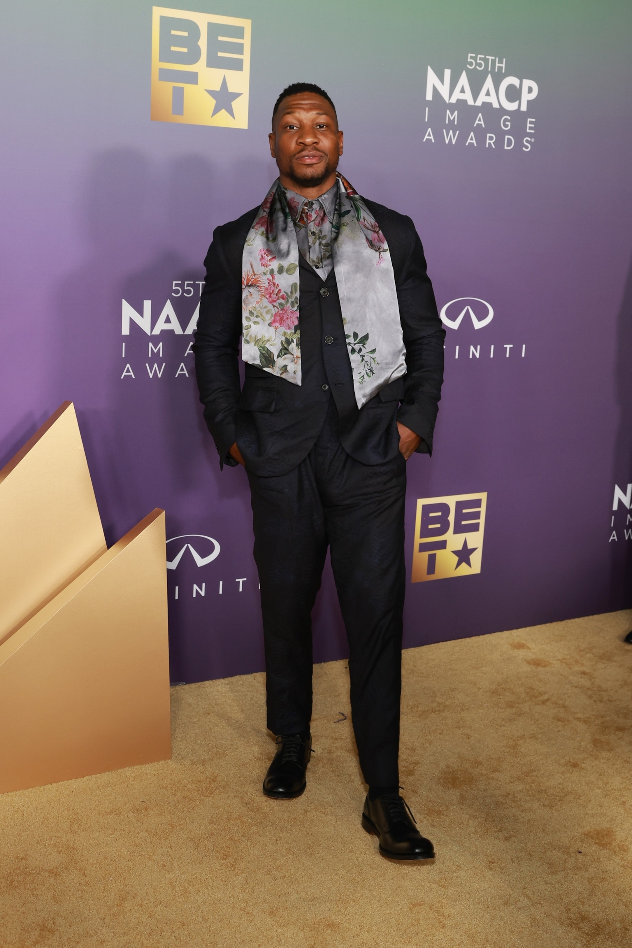 PHOTO: Jonathan Majors attends the 55th Annual NAACP Awards at the Shrine Auditorium and Expo Hall, on March 16, 2024, in Los Angeles,.