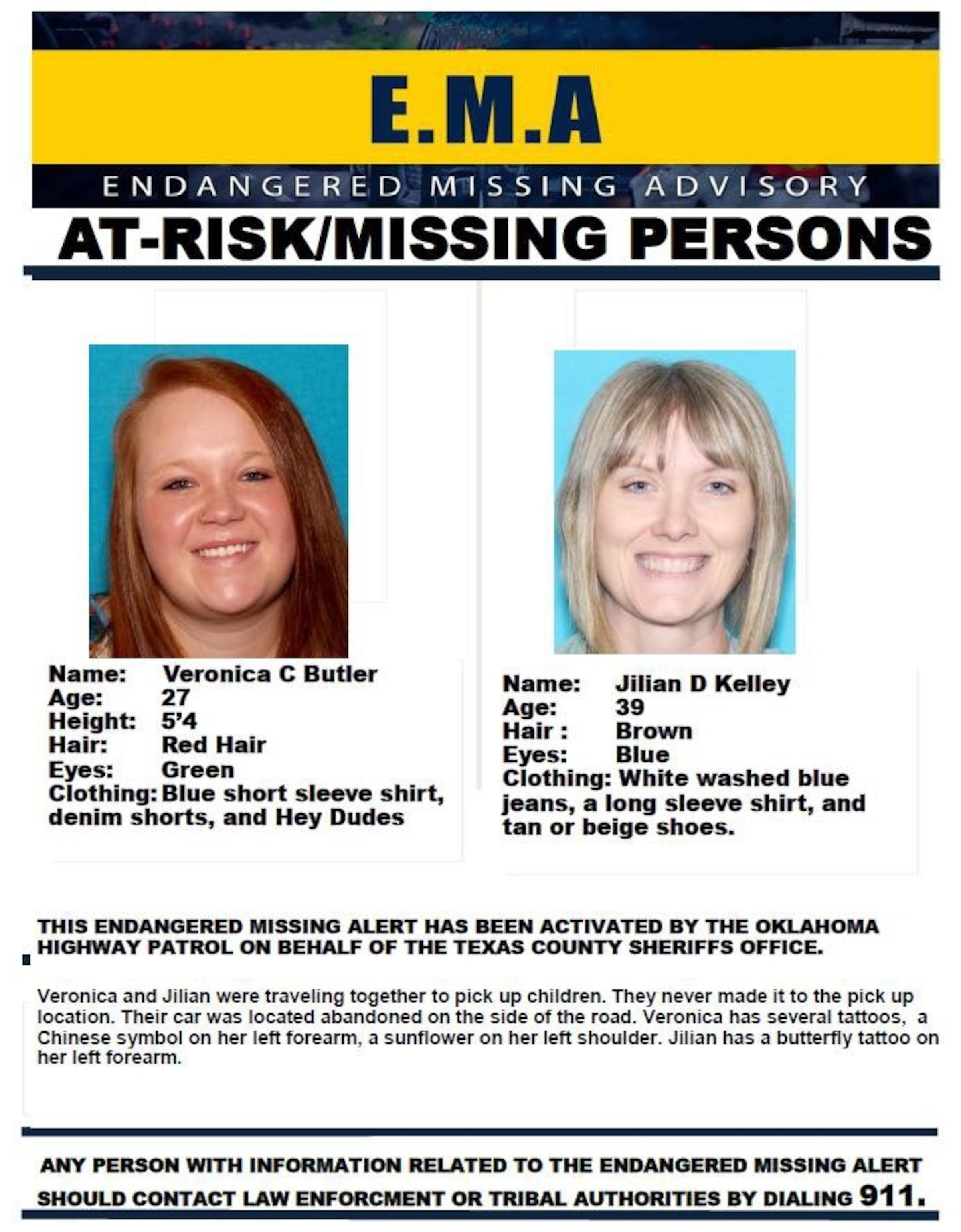 PHOTO: Texas County Sheriff's Department released a missing poster of Veronica Butler and Jilian Kelley.