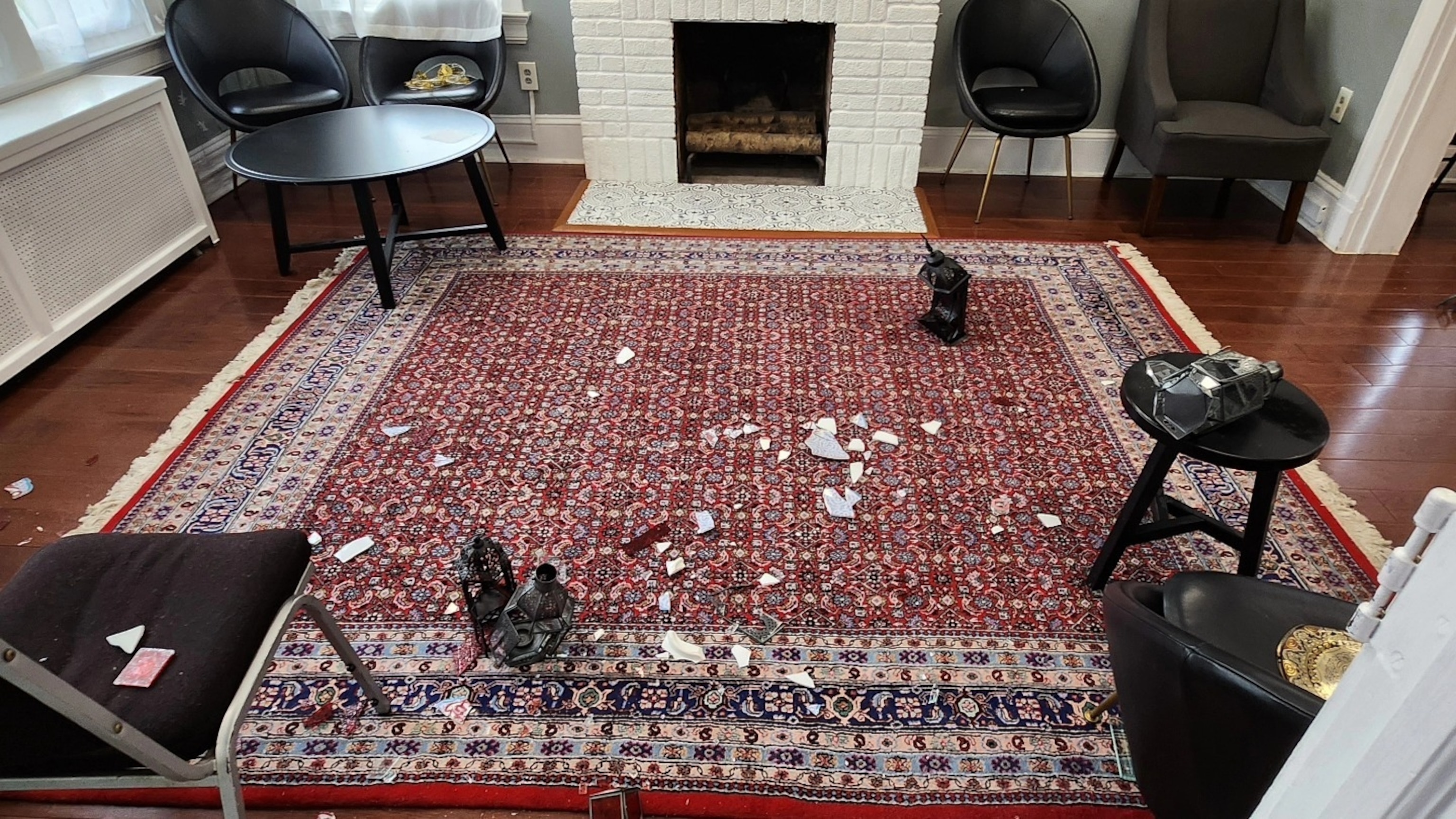 PHOTO: Broken lanterns, religious art and artifacts are seen on the floor of the the Center for Islamic Life at Rutgers University following a break-in.