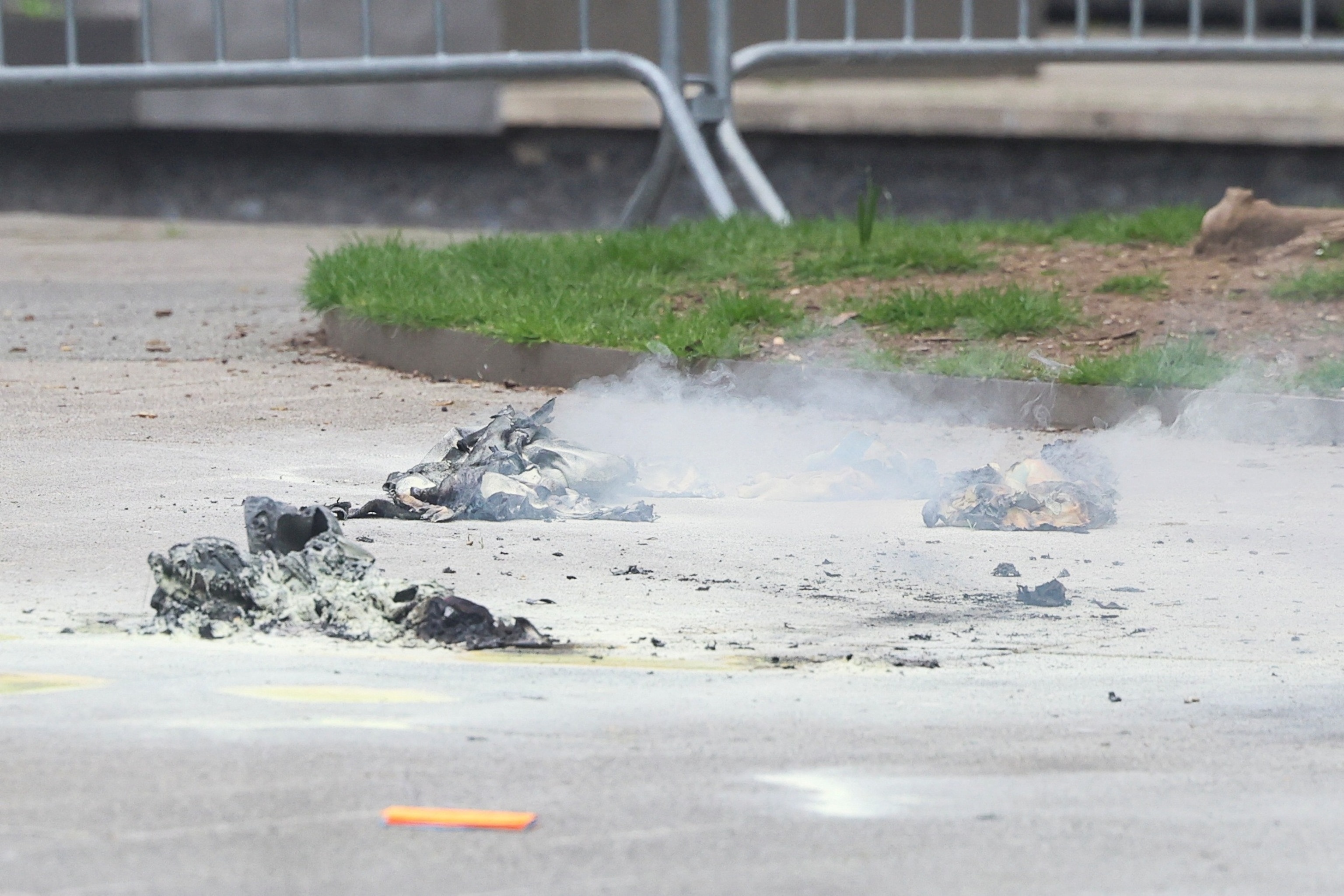 PHOTO: A view of the scene where a person was covered in flames outside the courthouse where former President Donald Trump's criminal hush money trial is underway, in New York, April 19, 2024. 