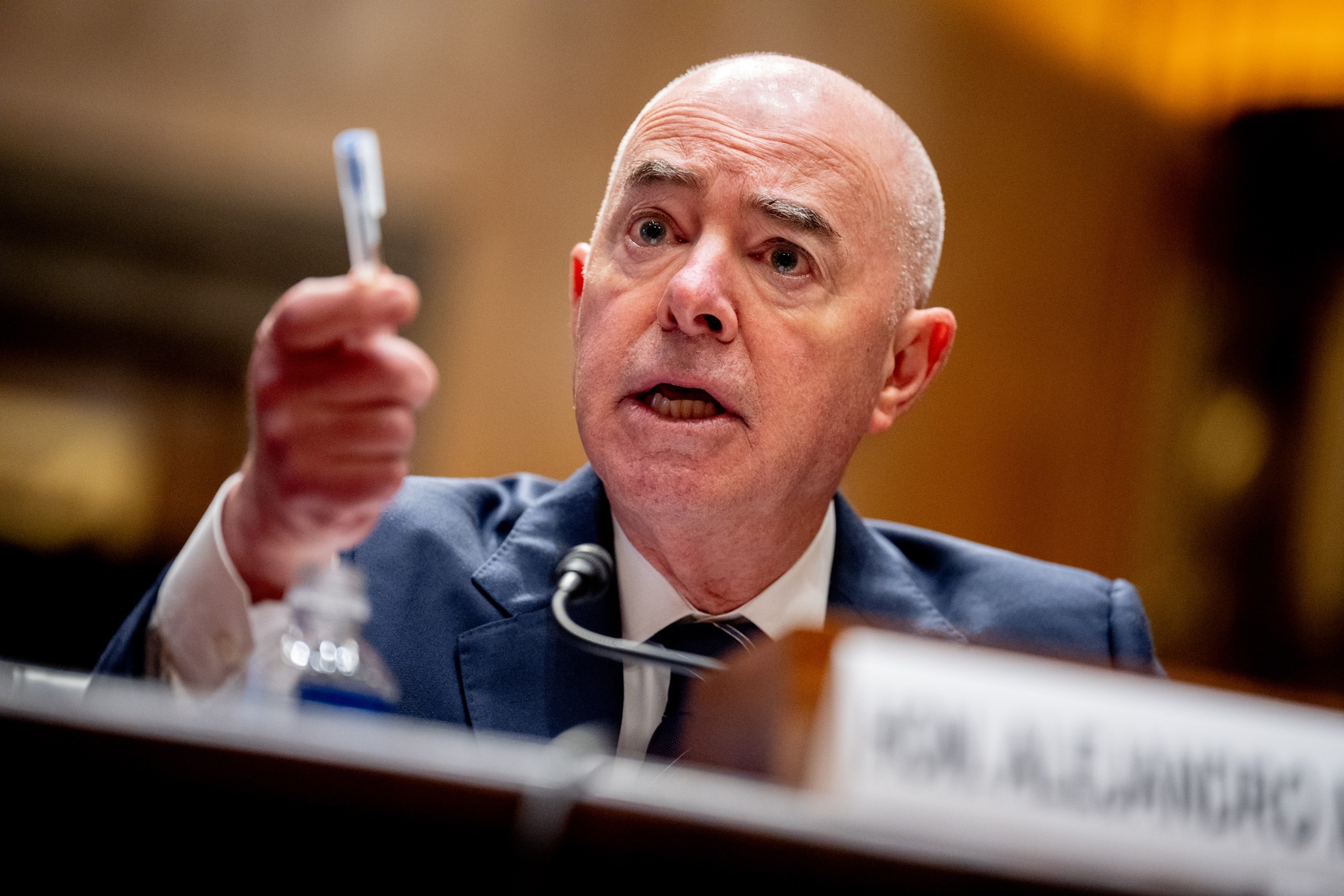 PHOTO: Homeland Security Secretary Alejandro Mayorkas speaks during a Senate Homeland Security and Governmental Affairs committee hearing on the department's budget request on Capitol Hill on April 18, 2024 in Washington, DC.