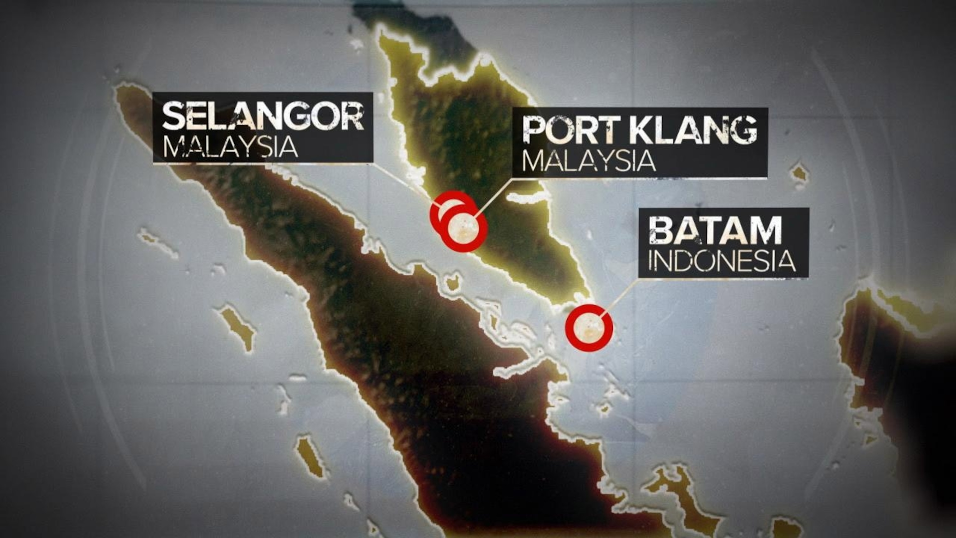 PHOTO: The last known locations in Southeast Asia where three plastic bag trackers that ABC News deployed in recycling bins at U.S. Walmarts.