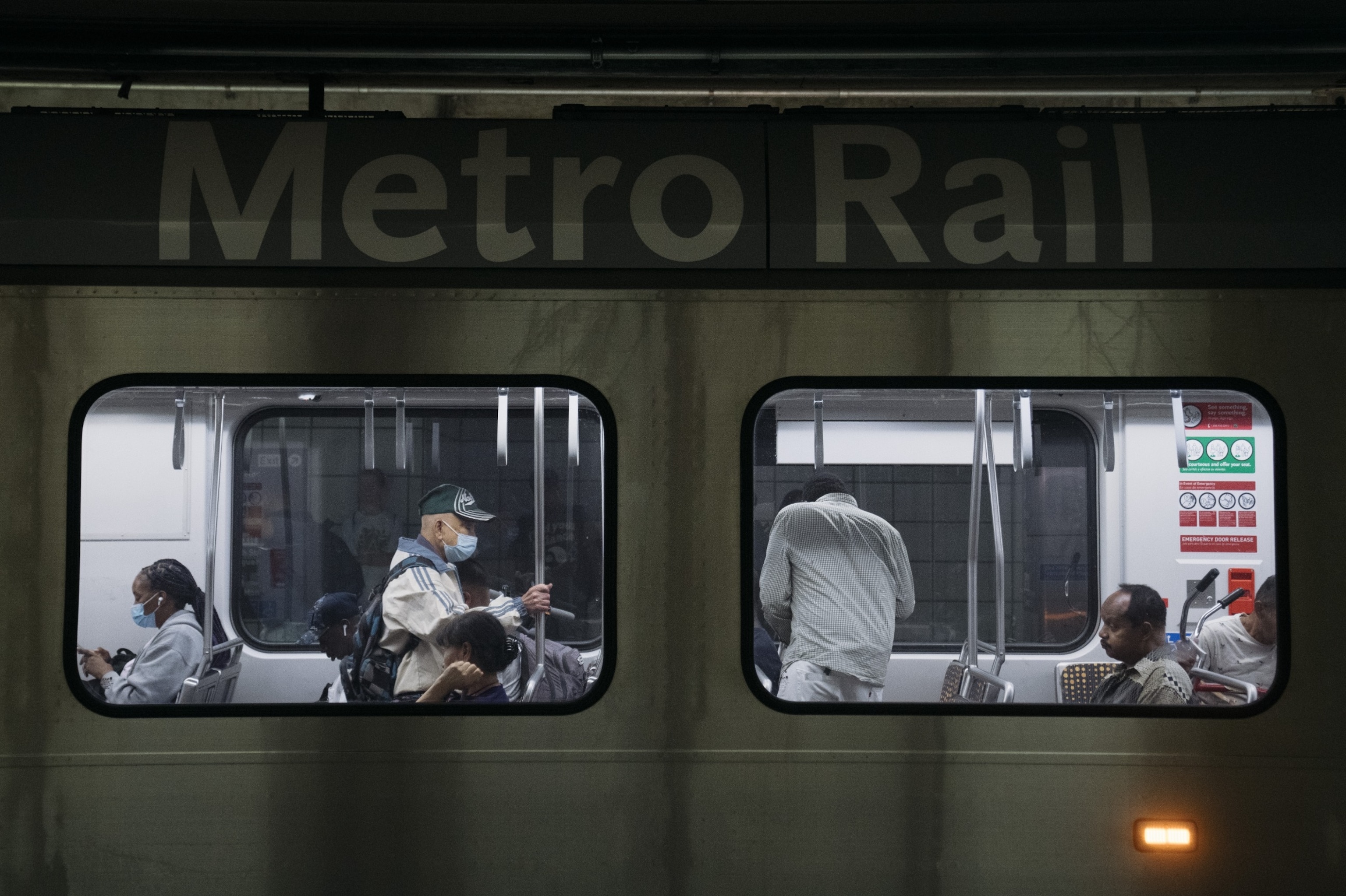 PHOTO: Passengers travel on an A-line train in Los Angeles, California, US, Oct. 17, 2023.
