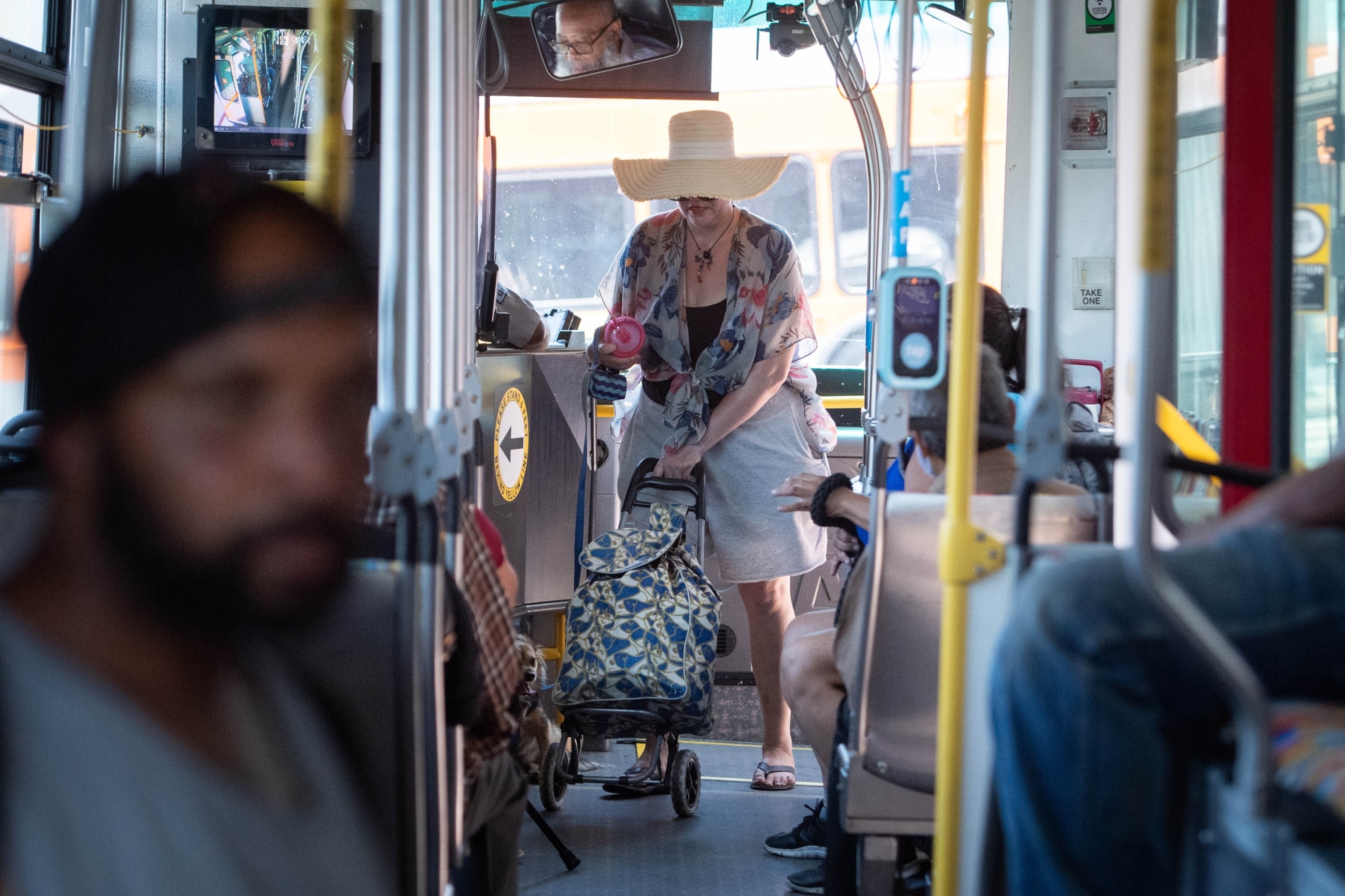 PHOTO: People commute on a Metro bus in Los Angeles Thursday, July 14, 2022.