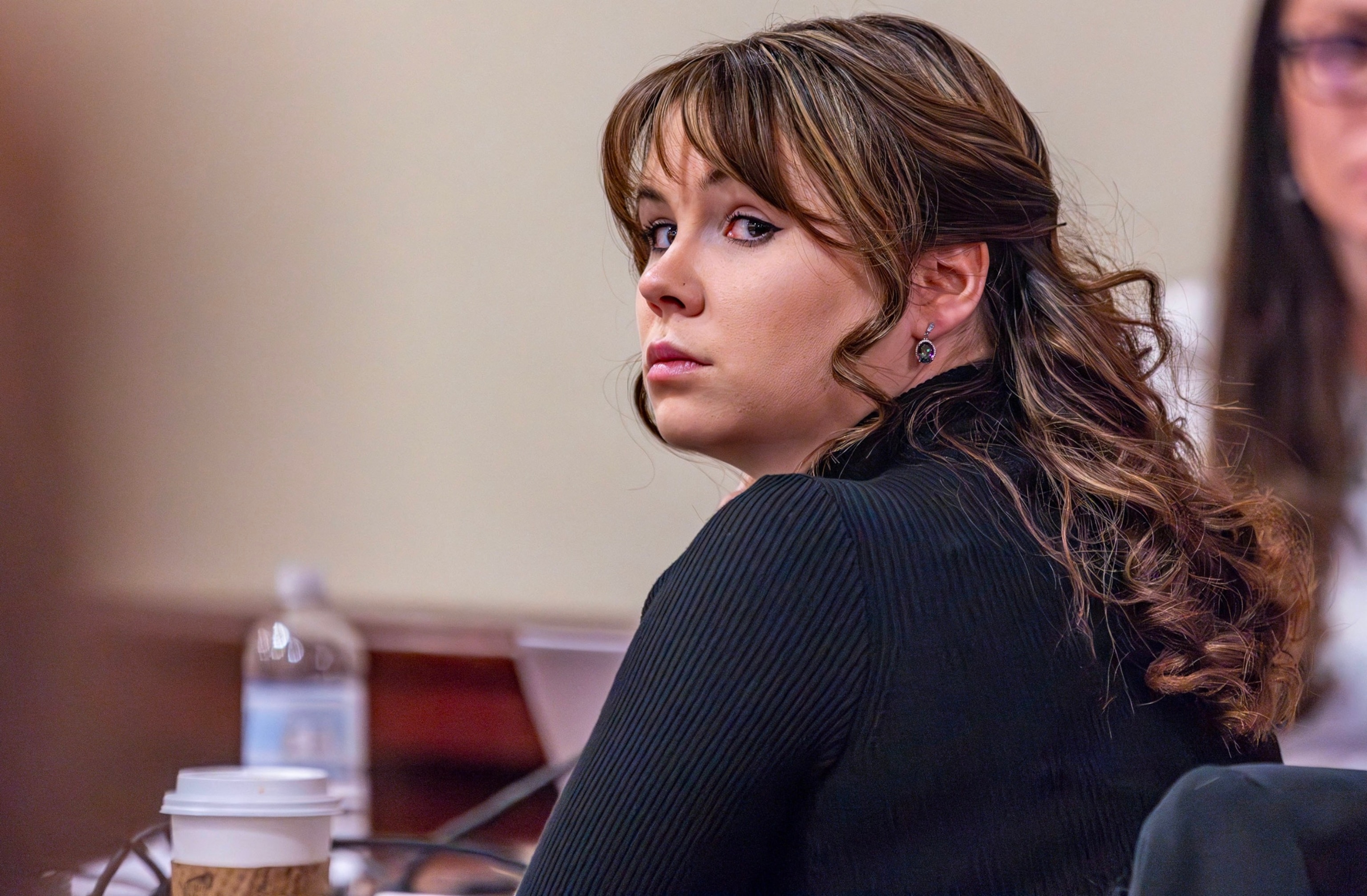 PHOTO: Hannah Gutierrez-Reed, the former armorer at the movie Rust, listens to closing arguments in her trial at the First Judicial District Courthouse in Santa Fe, N. M., on March 6, 2024.