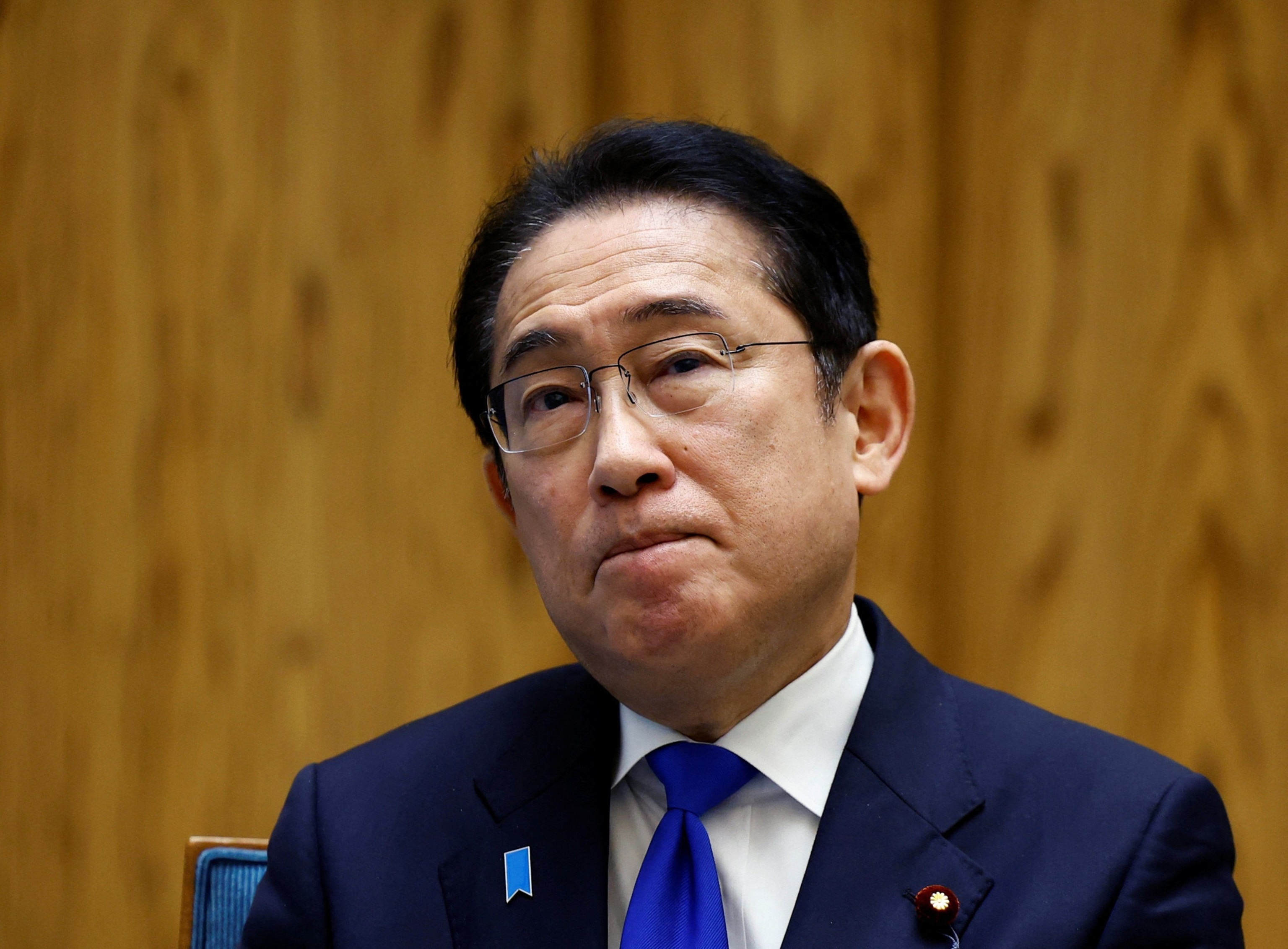 PHOTO: Japan's Prime Minister Fumio Kishida attends a group interview in Tokyo, Japan April 5, 2024.