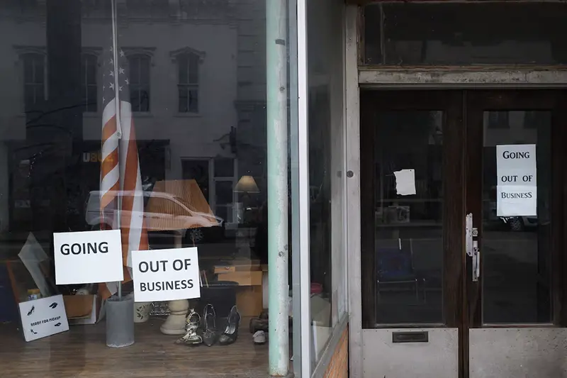 The signs in a storefront window read "Going Out of Business" in Charleston, South Carolina, U.S., March 7, 2024. REUTERS/Brian Snyder/FILE PHOTO